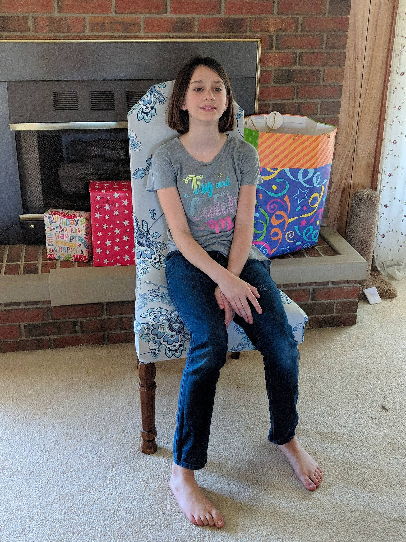 Audri joined the competition — help win amazing prizes! barefoot, denim, jeans, leg, person, shoulder, sitting, t_shirt, textile