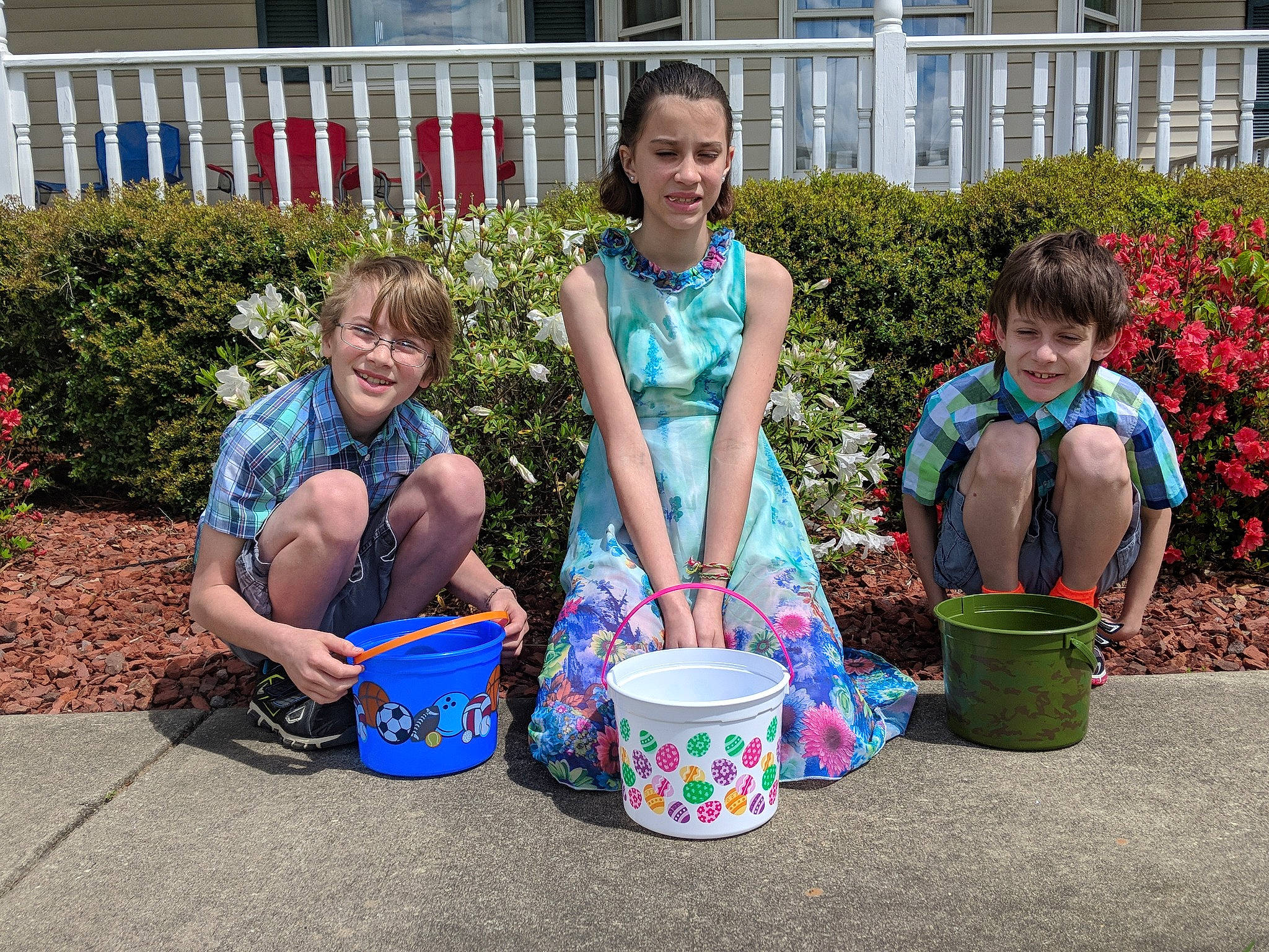 Audri is registered to the contest to win money with this photo: bucket, child, flowerpot, garden, joy, person, plant, play, spring, summer, toddler, tree, vacation, yard