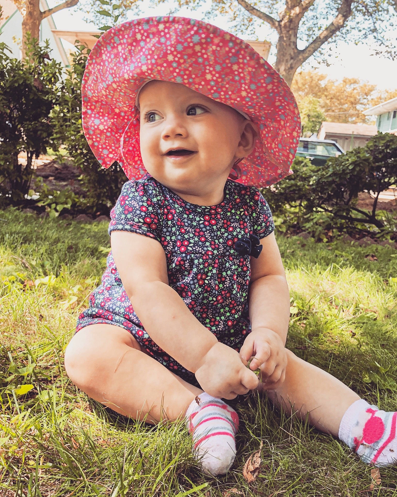Falyn joined the competition — help win amazing prizes! child, child_model, clothing, design, fashion_accessory, grass, grass_family, hat, headgear, lip, pattern, person, pink, plant, red, skin, summer, sun_hat, toddler, tree
