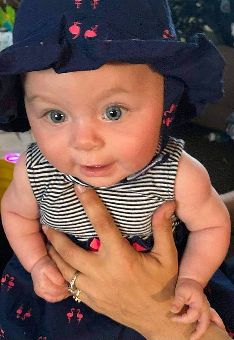 Angel is registered to the contest to win money with this photo: baby, baby_toddler_clothing, baseball_cap, cap, child, cool, eyelash, finger, gesture, hand, hat, headgear, headwear, lip, organ, person, photograph, pink, skin, sun_hat