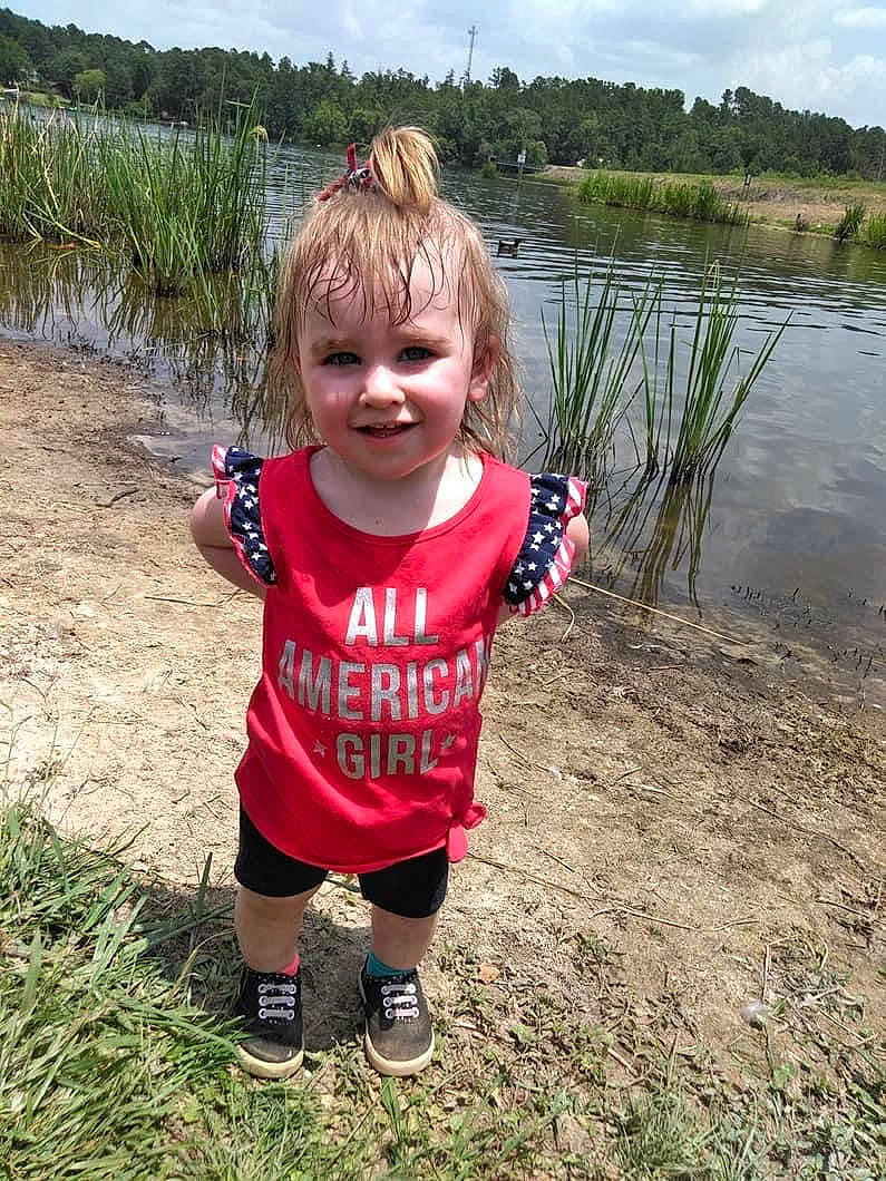 Keira joined the competition — help win amazing prizes! bank, child, joy, person, play, recreation, reservoir, smile, summer, toddler, vacation, water