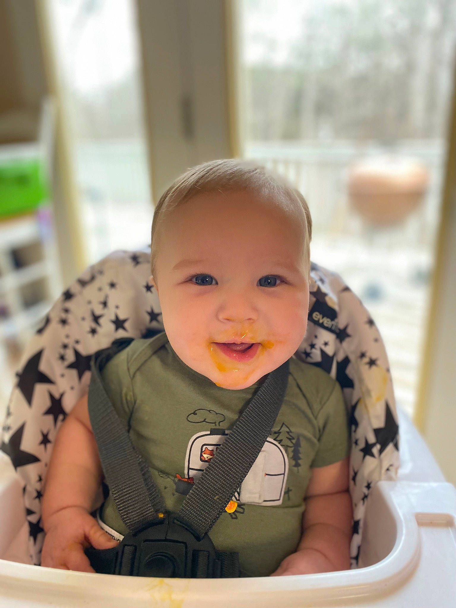Parker joined the competition — help win amazing prizes! baby, baby_products, baby_safety, baby_toddler_clothing, cheek, child, chin, comfort, fun, happy, human_body, iris, person, room, sitting, skin, sleeve, smile, t_shirt, toddler