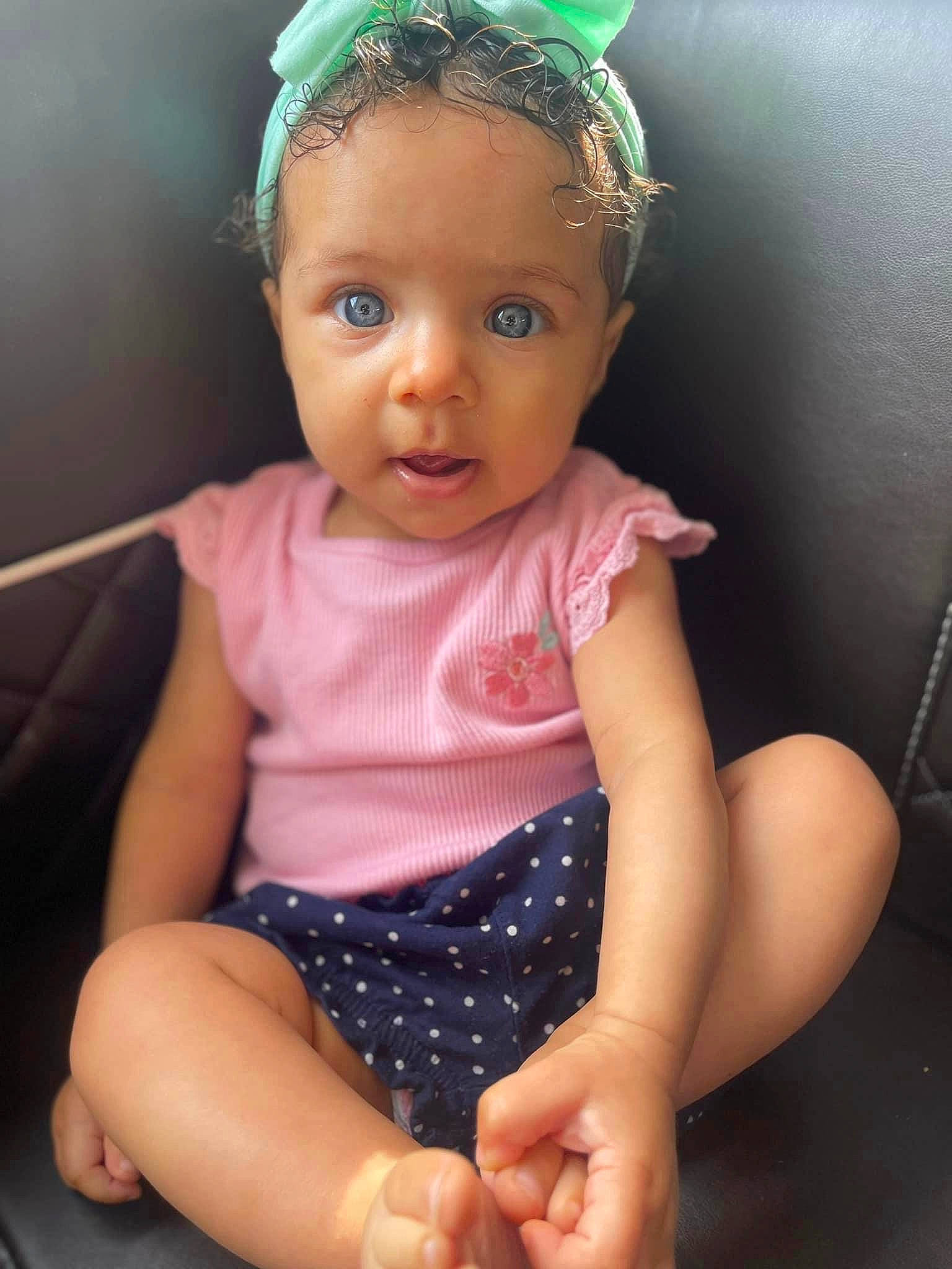 Kalyssa joined the competition — help win amazing prizes! baby_toddler_clothing, cheek, dress, eye, eyelash, finger, hair, hand, head, iris, lip, mouth, neck, organ, person, pink, shoulder, skin, sleeve, thigh