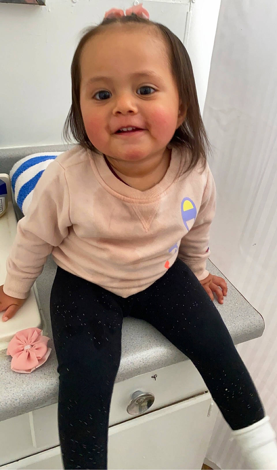 Brianna joined the competition — help win amazing prizes! active_pants, baby_toddler_clothing, cheek, child, eye, hair, head, human_body, human_leg, knee, leggings, neck, person, shoulder, sleeve, smile, sportswear, t_shirt, thigh, toddler