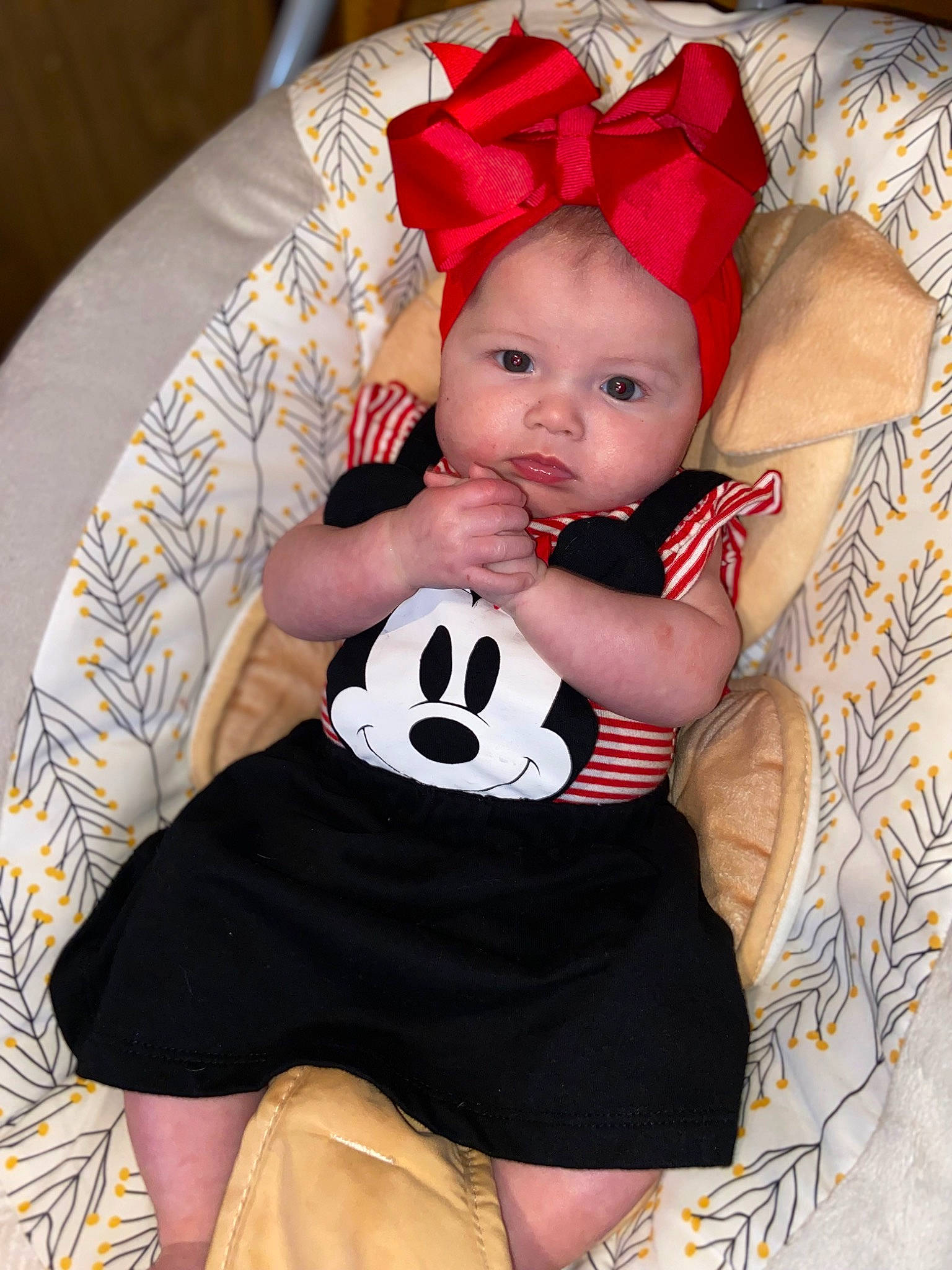 Lilliana joined the competition — help win amazing prizes! baby, baby_products, baby_toddler_clothing, child, clothing, comfort, head, headgear, human_body, human_leg, knee, lap, pattern, person, pink, sitting, skin, sleeve, sock, thigh