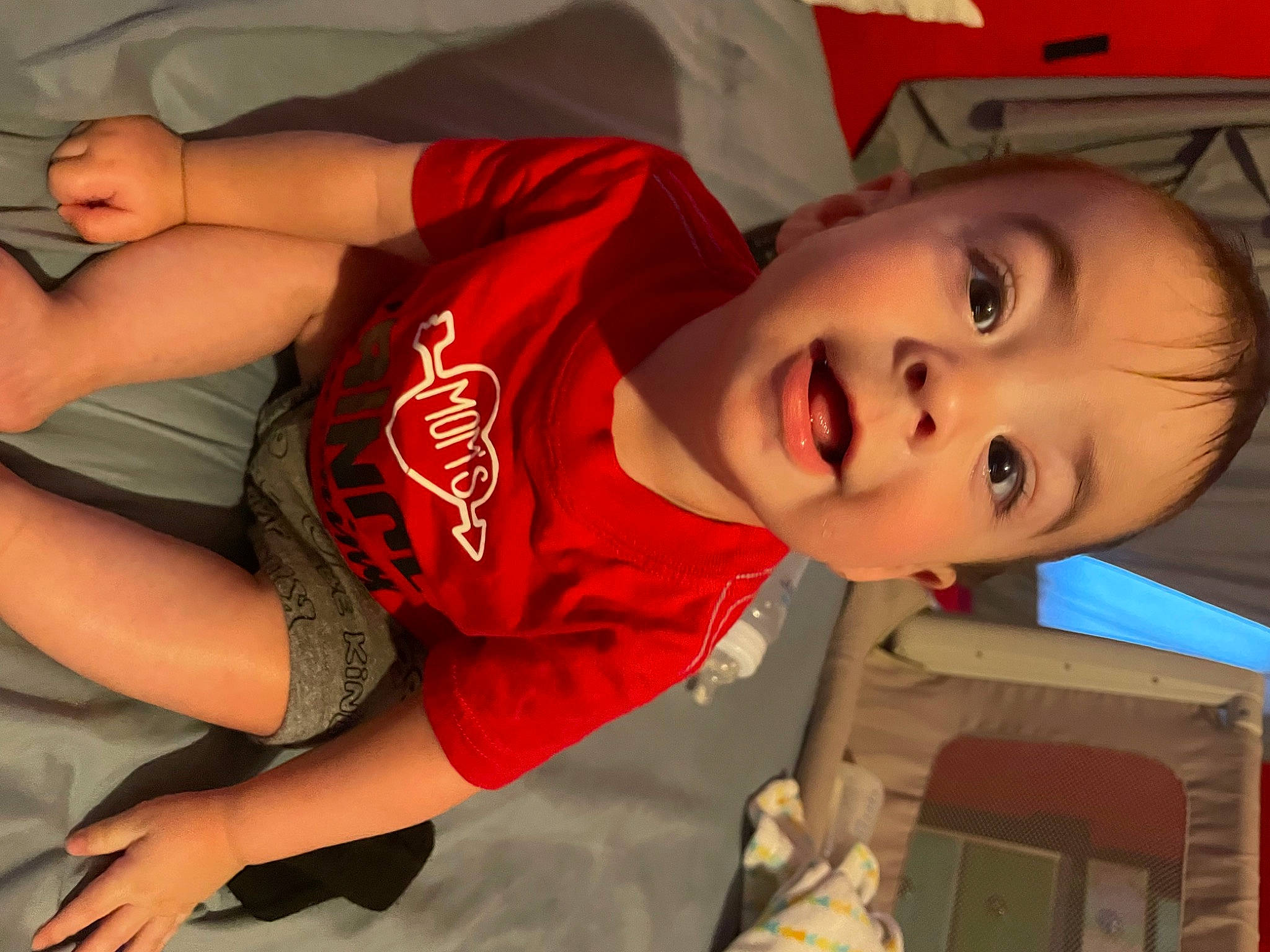 Drew is registered to the contest to win money with this photo: cheek, chest, child, chin, elbow, eyebrow, fun, happy, human_body, human_leg, leisure, lip, mouth, nose, person, skin, smile, t_shirt, thigh, toddler