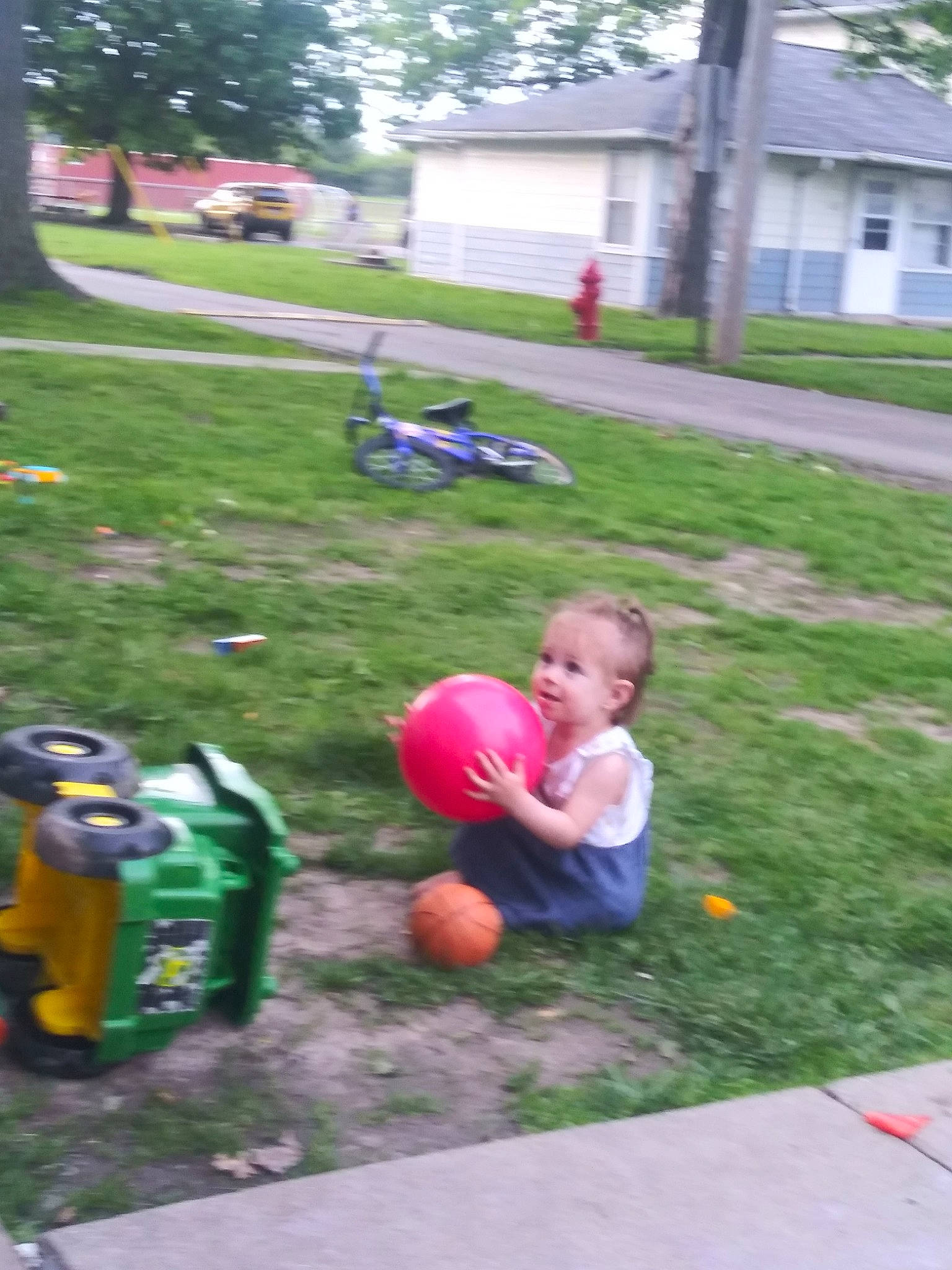 Renesmee joined the competition — help win amazing prizes! backyard, ball, child, garden, grass, lawn, leisure, person, play, toddler, yard