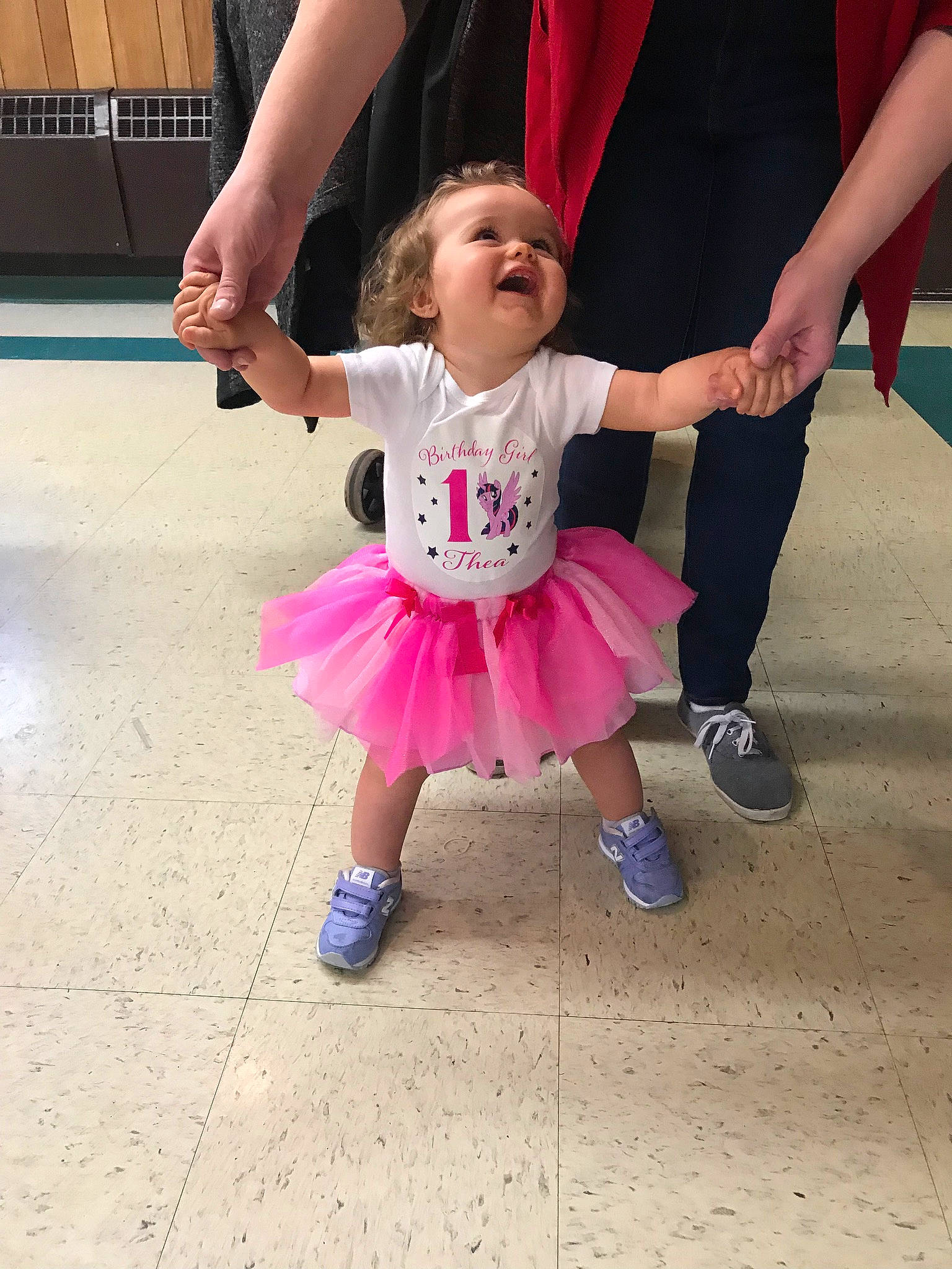 Thea is registered to the contest to win money with this photo: ballet, ballet_tutu, child, costume, dance, dancer, footwear, fun, happy, leg, performing_arts, person, pink, play, shoe, toddler