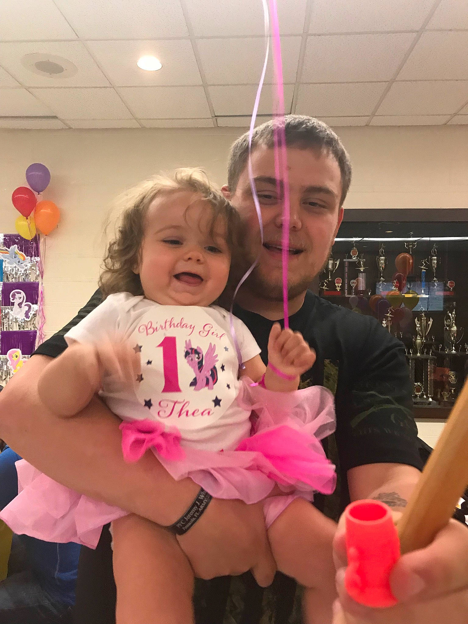 Thea joined the competition — help win amazing prizes! balloon, child, costume, fun, joy, party, party_supply, person, pink, toddler