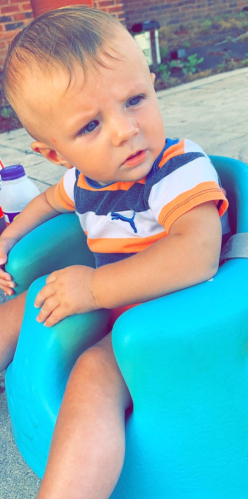 Joshua is registered to the contest to win money with this photo: aqua, baby, baby_toddler_clothing, beauty, blue, child, electric_blue, eye, fun, grass, happy, head, iris, leisure, person, photograph, skin, snapshot, sorrow, summer