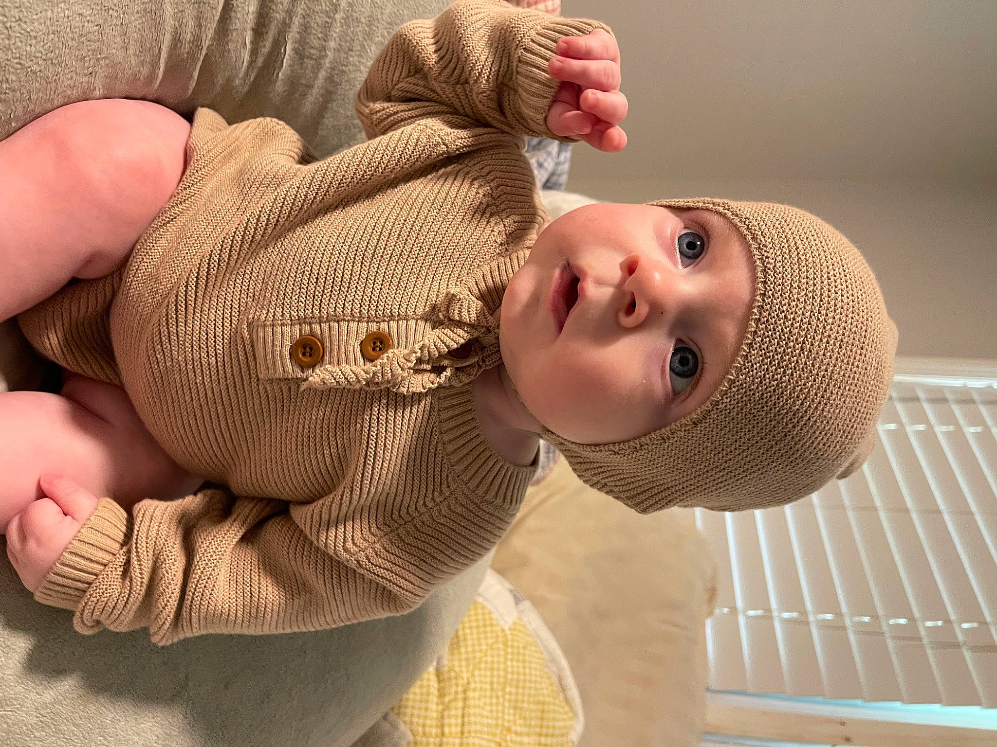 Graysen joined the competition — help win amazing prizes! baby, baby_toddler_clothing, cheek, child, comfort, eye, eyelash, face, finger, gesture, head, headwear, nail, nose, pattern, person, product, skin, sleeve, smile