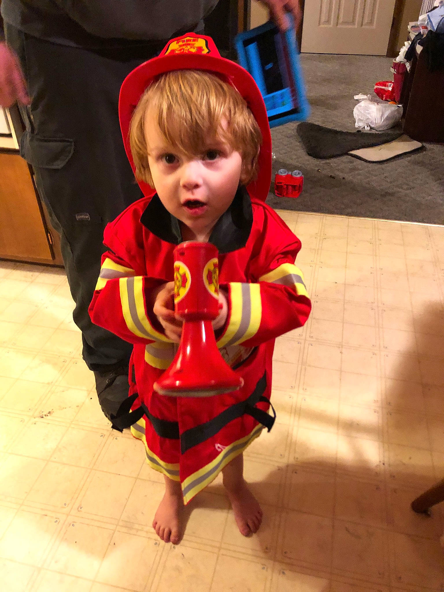 Ayden James is registered to the contest to win money with this photo: child, costume, outerwear, person, surprise, toddler