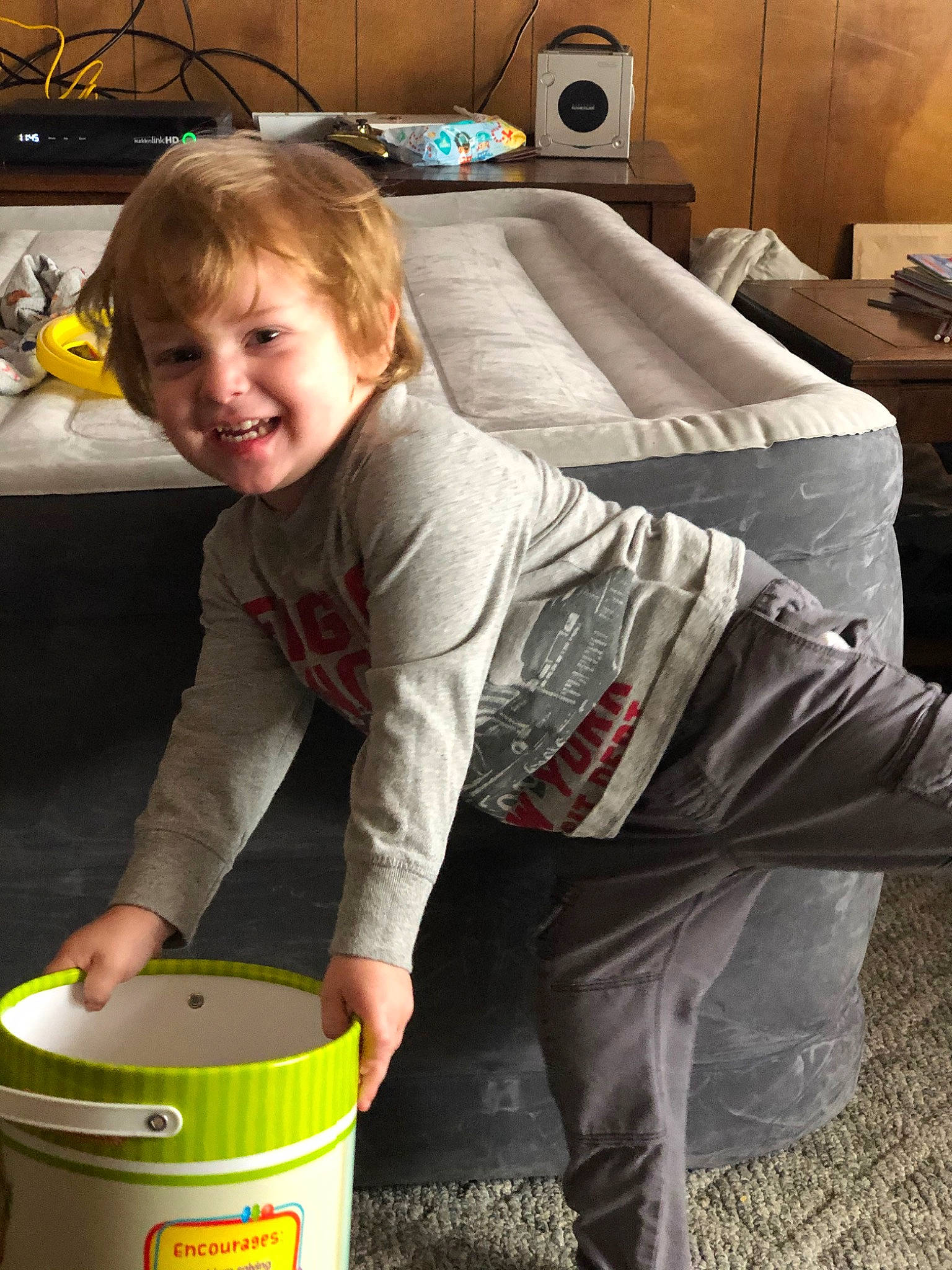 Ayden James is registered to the contest to win money with this photo: bucket, child, joy, person, play, toddler, waste_container
