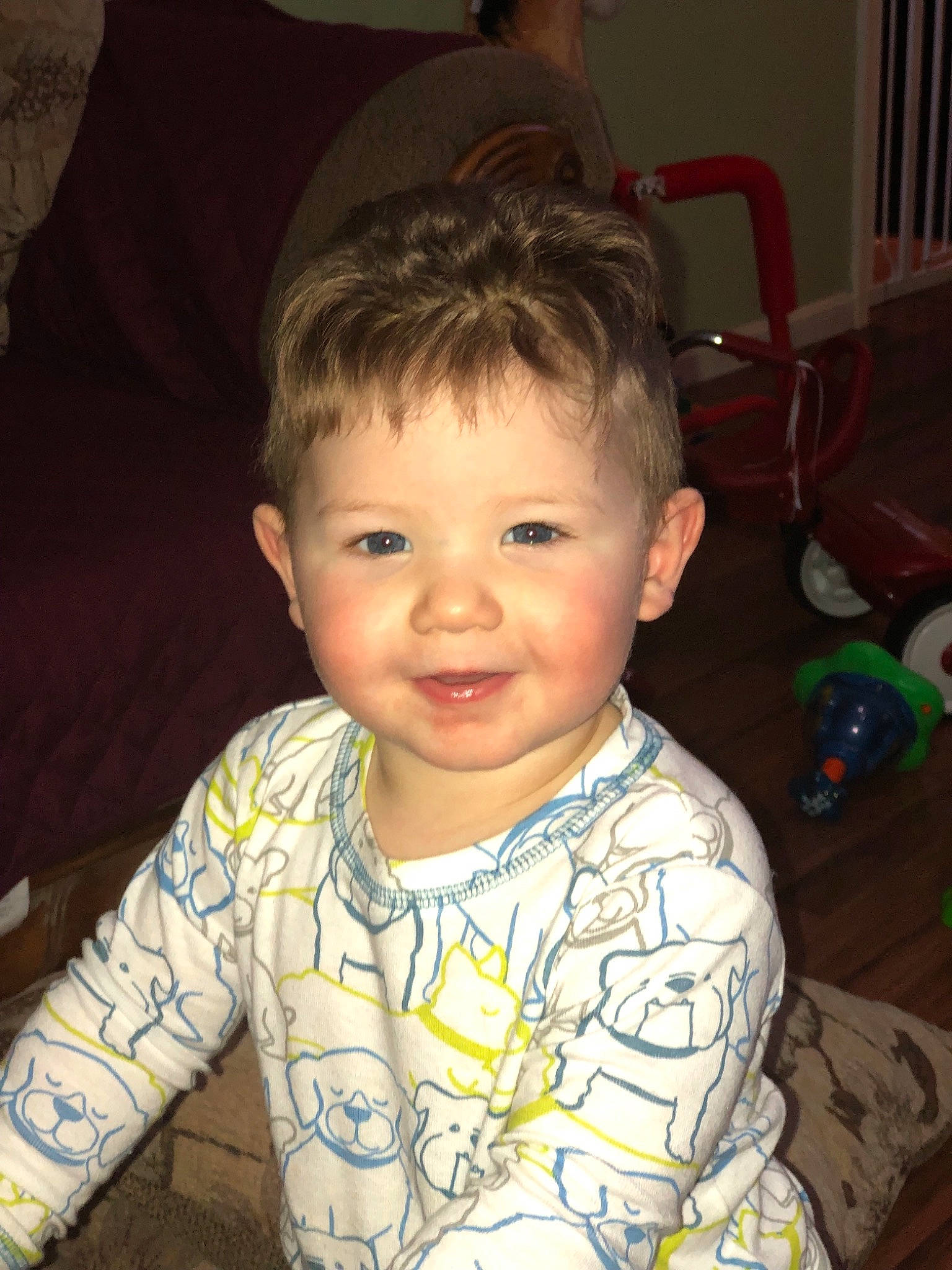 Gabriel is registered to the contest to win money with this photo: baby, cheek, child, chin, ear, eye, face, forehead, fun, hair, hairstyle, head, iris, person, sitting, skin, smile, toddler