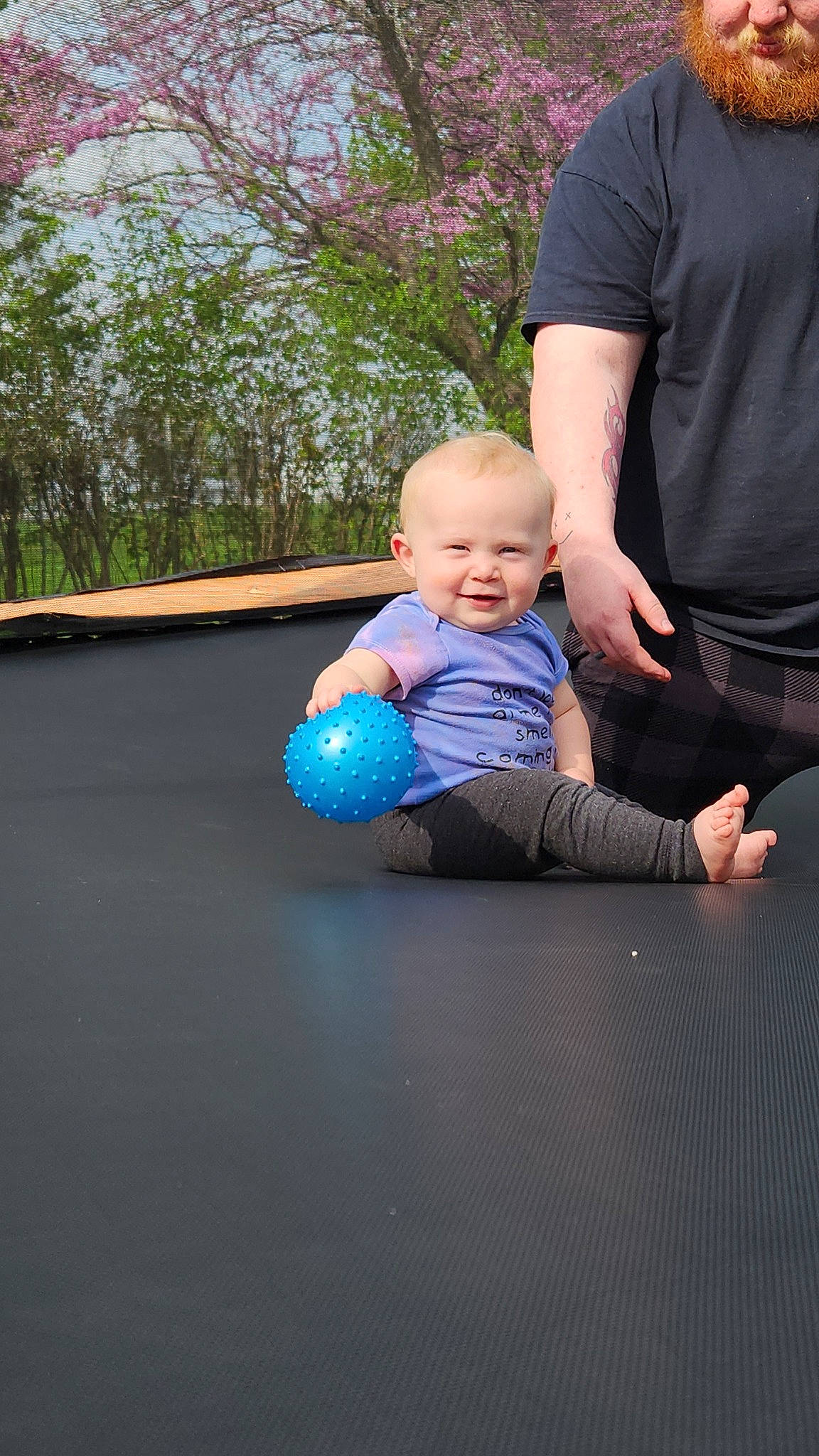 Brixton joined the competition — help win amazing prizes! arm, baby, ball, electric_blue, gesture, grass, hand, happy, jeans, joy, leg, leisure, people_in_nature, person, recreation, shoulder, t_shirt, toddler, trampoline, trampolining_equipment_and_supplies