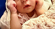 Lilith joined the competition — help win amazing prizes! baby, newborn, sleeping, blanket, pink, infant, cute, soft, cozy, child, face, skin, hands, resting, peaceful, portrait, closeup, warm, comfort, toddler