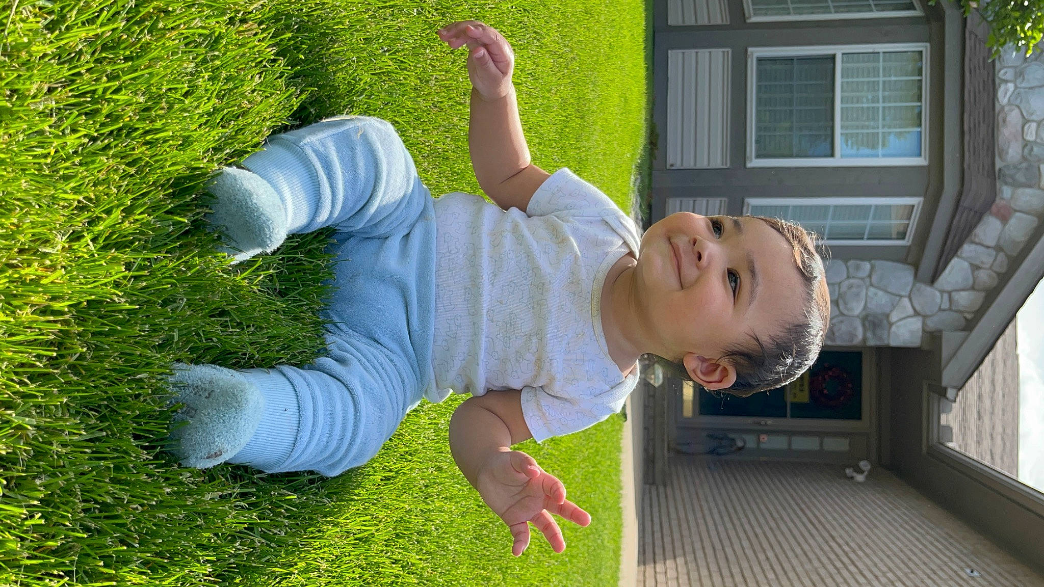 Giovanni joined the competition — help win amazing prizes! baby, baby_toddler_clothing, child, facial_expression, fun, garden, grass, happy, joint, knee, lawn, leisure, people_in_nature, person, plant, recreation, shorts, smile, t_shirt, toddler