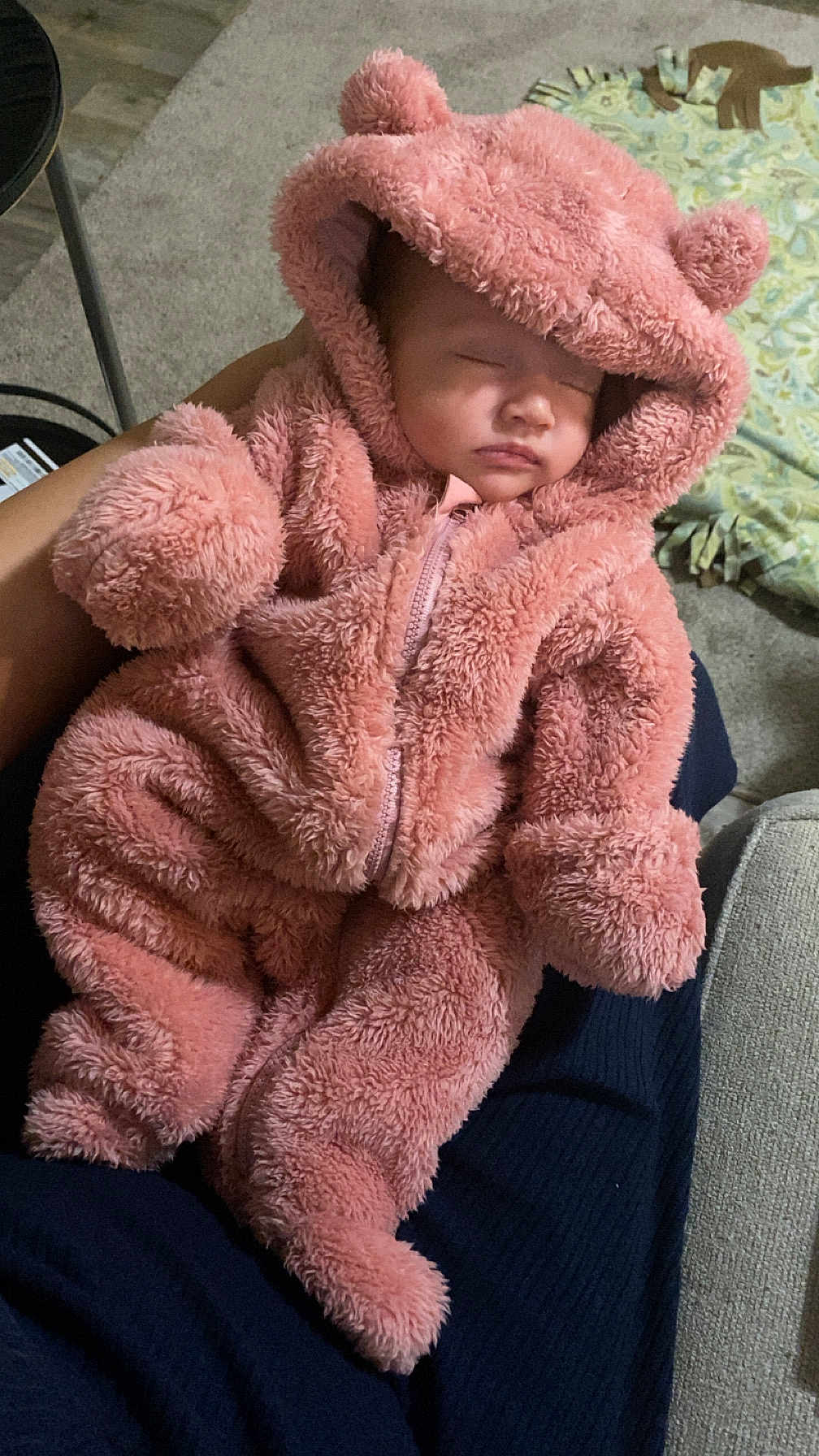 Azalea joined the competition — help win amazing prizes! baby, bear_ears, blanket, carpet, child, cozy, cute, fabric, fuzzy, hand, hood, indoor, infant, nap, onesie, person, pink, rest, sleeping, soft