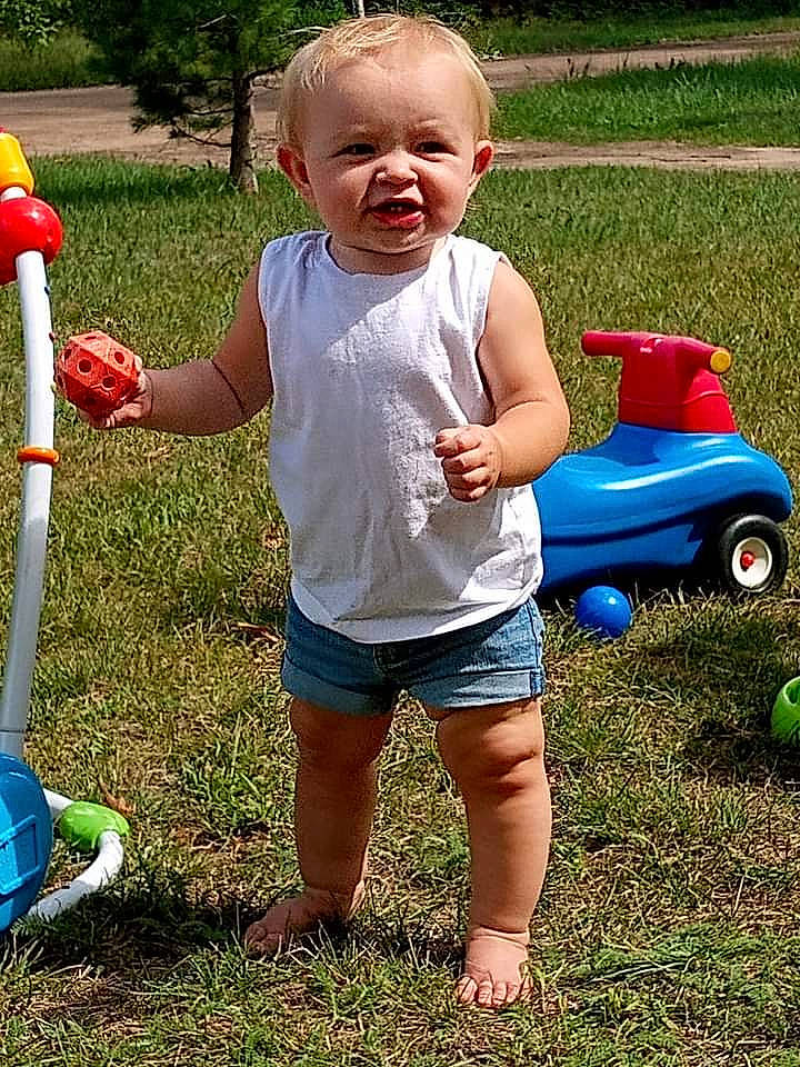 Ansley joined the competition — help win amazing prizes! baby, baby_toddler_clothing, child, fun, garden, grass, green, happy, human_body, lawn, leisure, people_in_nature, person, plant, product, recreation, smile, summer, tire, toddler