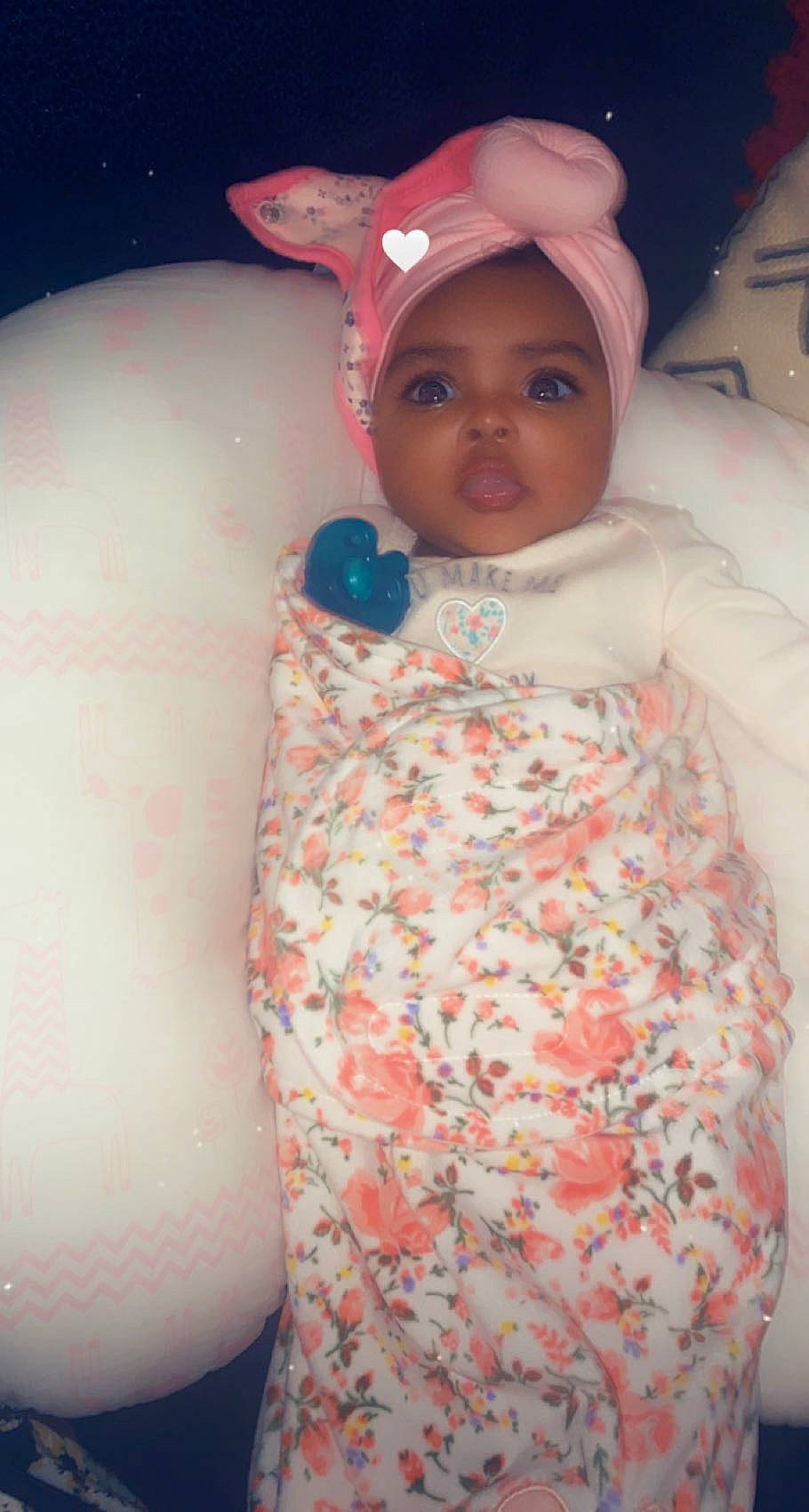 Sanaya joined the competition — help win amazing prizes! baby, baby_toddler_clothing, cap, cheek, child, comfort, eye, face, headwear, linens, lip, magenta, mouth, nose, organ, person, pink, room, skin, textile