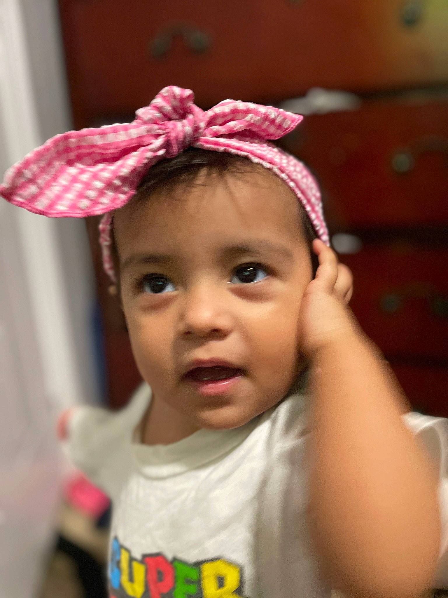 Olyvia is registered to the contest to win money with this photo: baby, baby_toddler_clothing, cap, cheek, child, chin, ear, eye, eyebrow, eyelash, forehead, fun, happy, headgear, lip, nose, person, pink, skin, smile