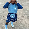 Aartaviah is registered to the contest to win money with this photo: child, girl, portrait, outdoor, driveway, blue_outfit, dress, sweater_vest, hair_bows, braids, butterfly_clips, heart_purse, matching_shoes, socks, smiling, standing, school_picture_day, fashion, concrete, text_overlay