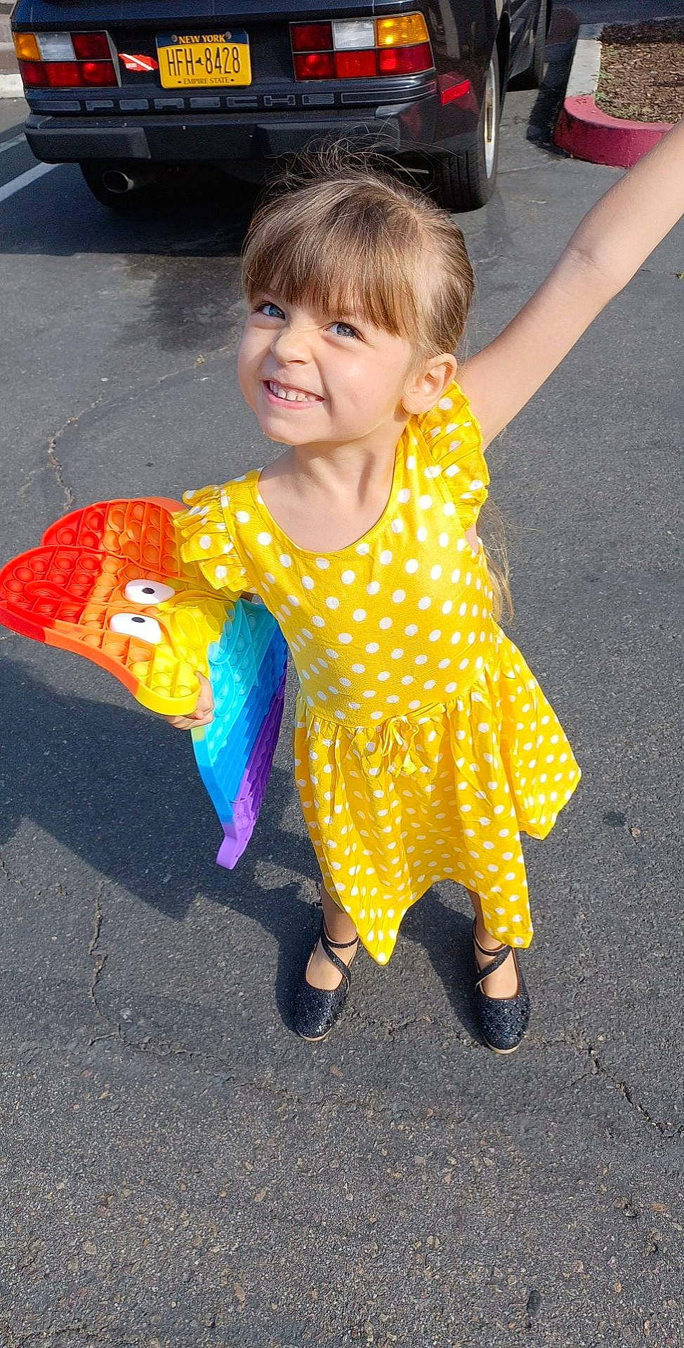 Anastasia joined the competition — help win amazing prizes! asphalt, baby_toddler_clothing, child, dress, eye, finger, fun, gesture, hairstyle, hand, happy, head, human_leg, joy, leg, person, product, road_surface, sandal, smile