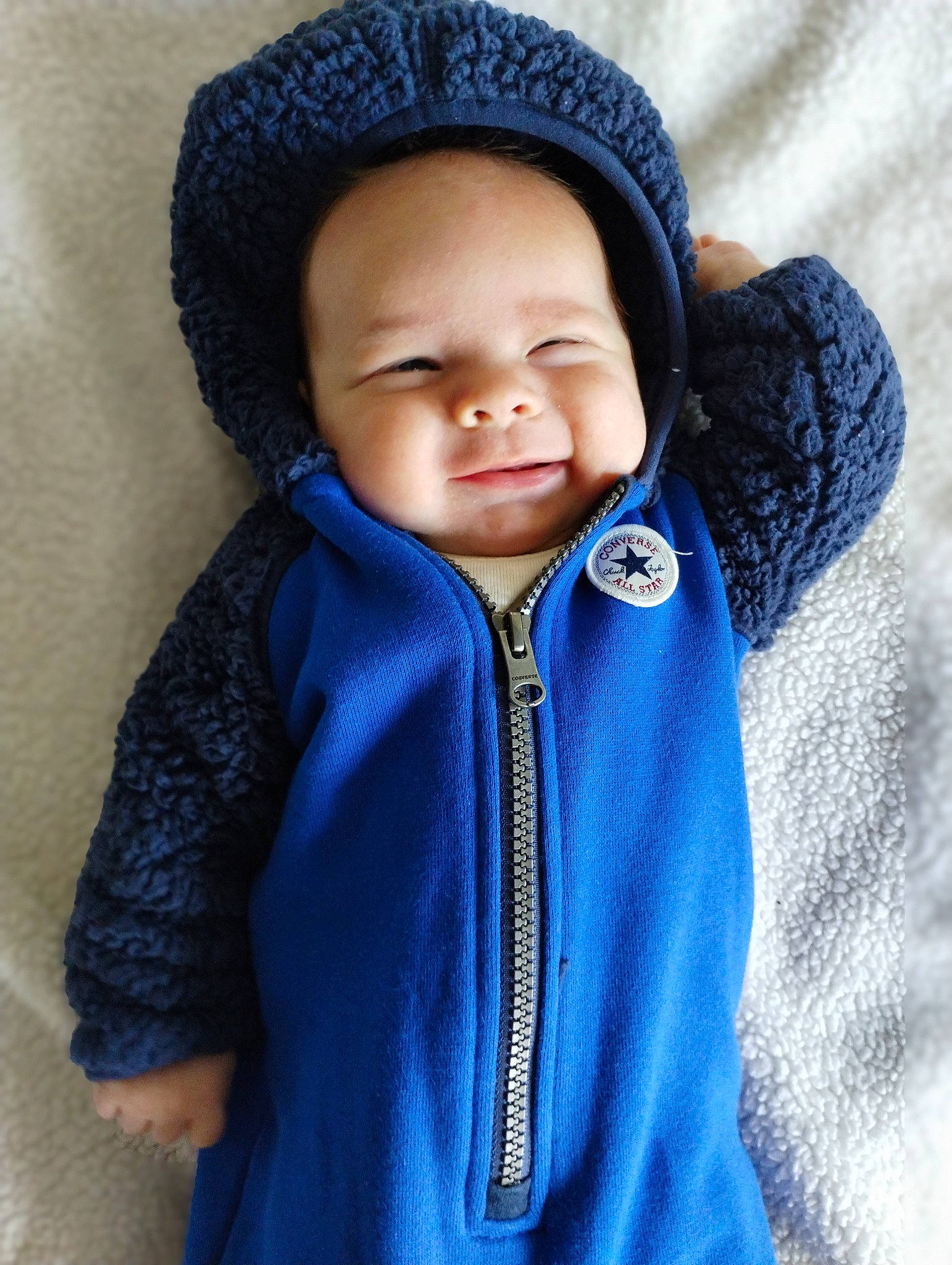 Luca joined the competition — help win amazing prizes! azure, baby, baby_toddler_clothing, blue, cap, child, collar, electric_blue, face, fashion_accessory, fur, happy, hood, jacket, knit_cap, outerwear, person, sleeve, toddler, wool