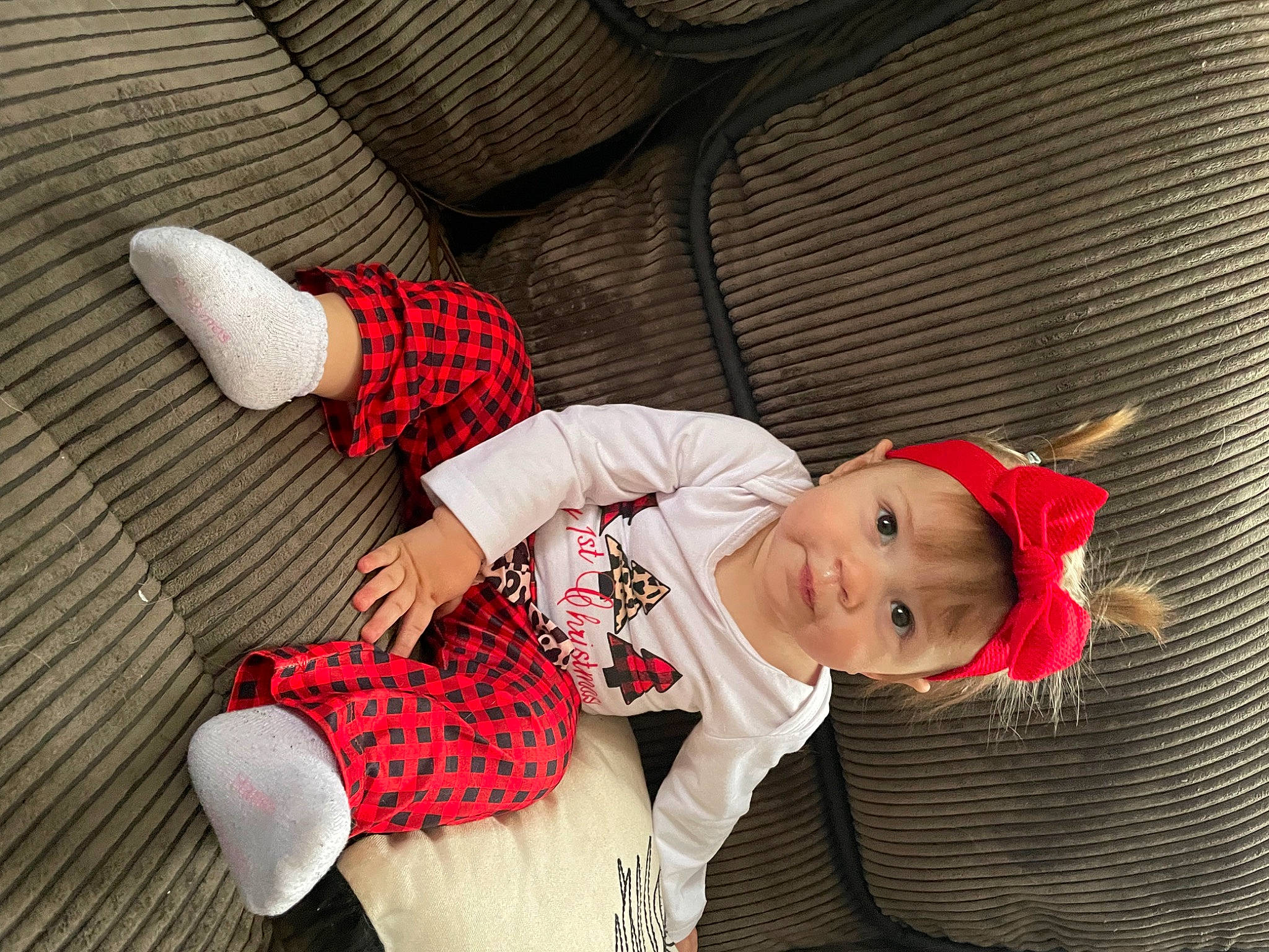 Skylynn joined the competition — help win amazing prizes! arm, baby, baby_sleeping, baby_toddler_clothing, child, comfort, face, happy, headgear, human_body, linens, pattern, person, plaid, sleeve, sock, tartan, textile, thigh, toddler