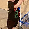 Wesson joined the competition — help win amazing prizes! toddler, child, blonde_hair, black_clothing, sneakers, shopping_cart, outdoor, concrete, wall, curious, standing, person, cute, small_cart, footwear, casual, daylight, young, holding, side_view