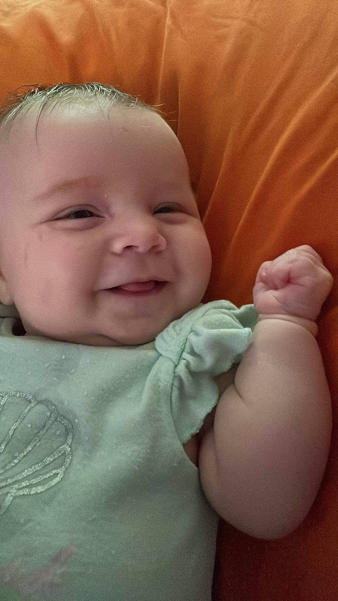 Adelynn is registered to the contest to win money with this photo: baby, baby_toddler_clothing, cheek, chin, comfort, ear, eye, eyebrow, finger, gesture, happy, head, iris, lip, mouth, nose, person, product, skin, smile