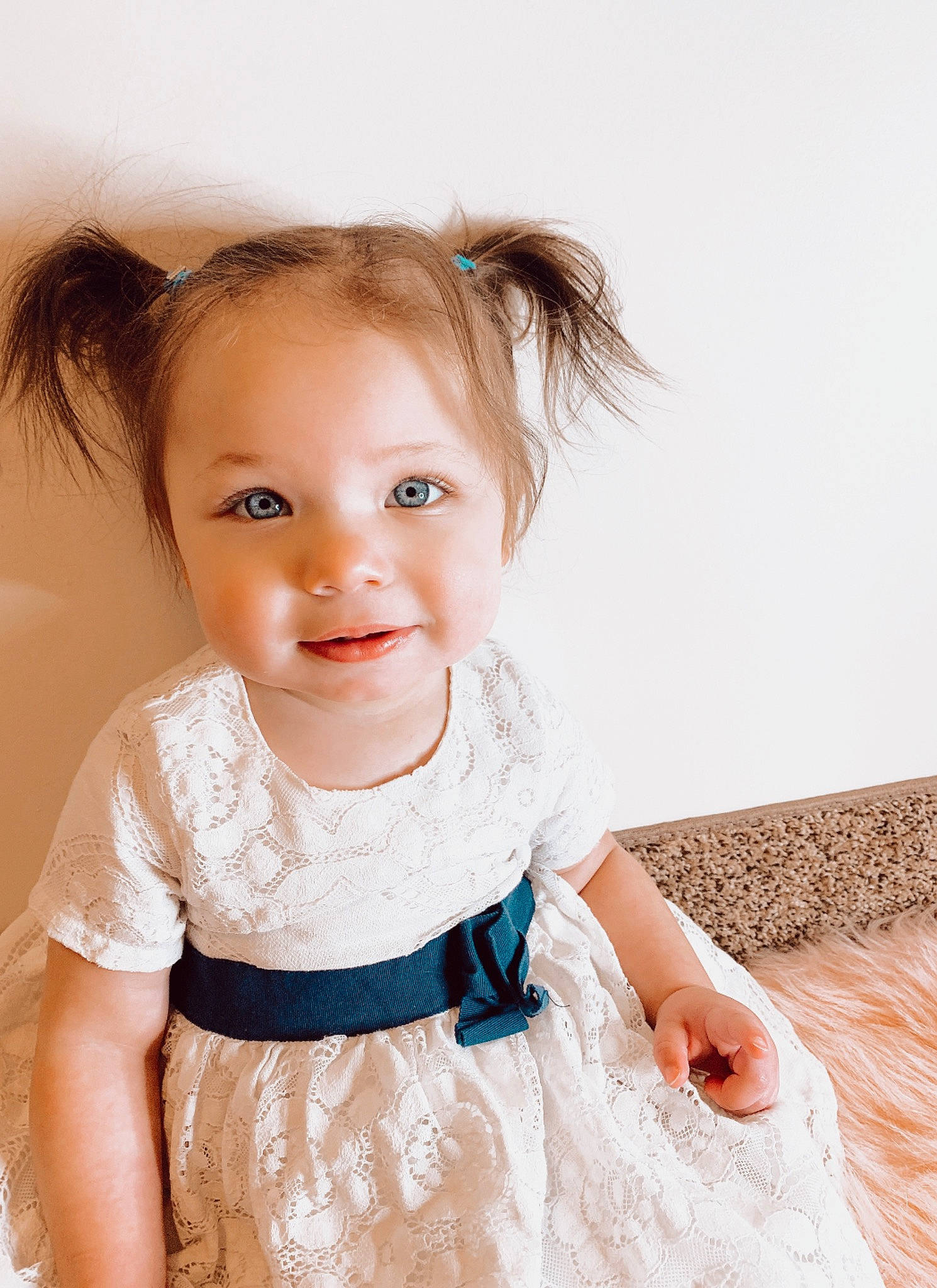 Esmae joined the competition — help win amazing prizes! baby, baby_toddler_clothing, blond, brown_hair, child, child_model, clothing, day_dress, dress, embellishment, eyelash, flash_photography, hairstyle, happy, iris, joy, one_piece_garment, person, photography, portrait_photography