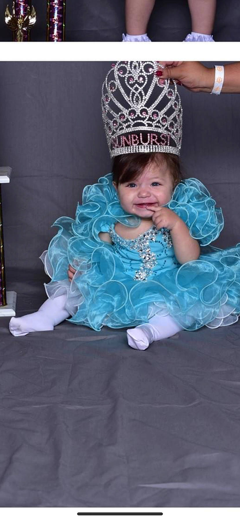 Esmae joined the competition — help win amazing prizes! baby, baby_toddler_clothing, beanie, bonnet, child, child_model, costume, costume_accessory, costume_hat, crown, embellishment, hair_accessory, headband, headgear, headpiece, joy, lamp, party_supply, person, pink