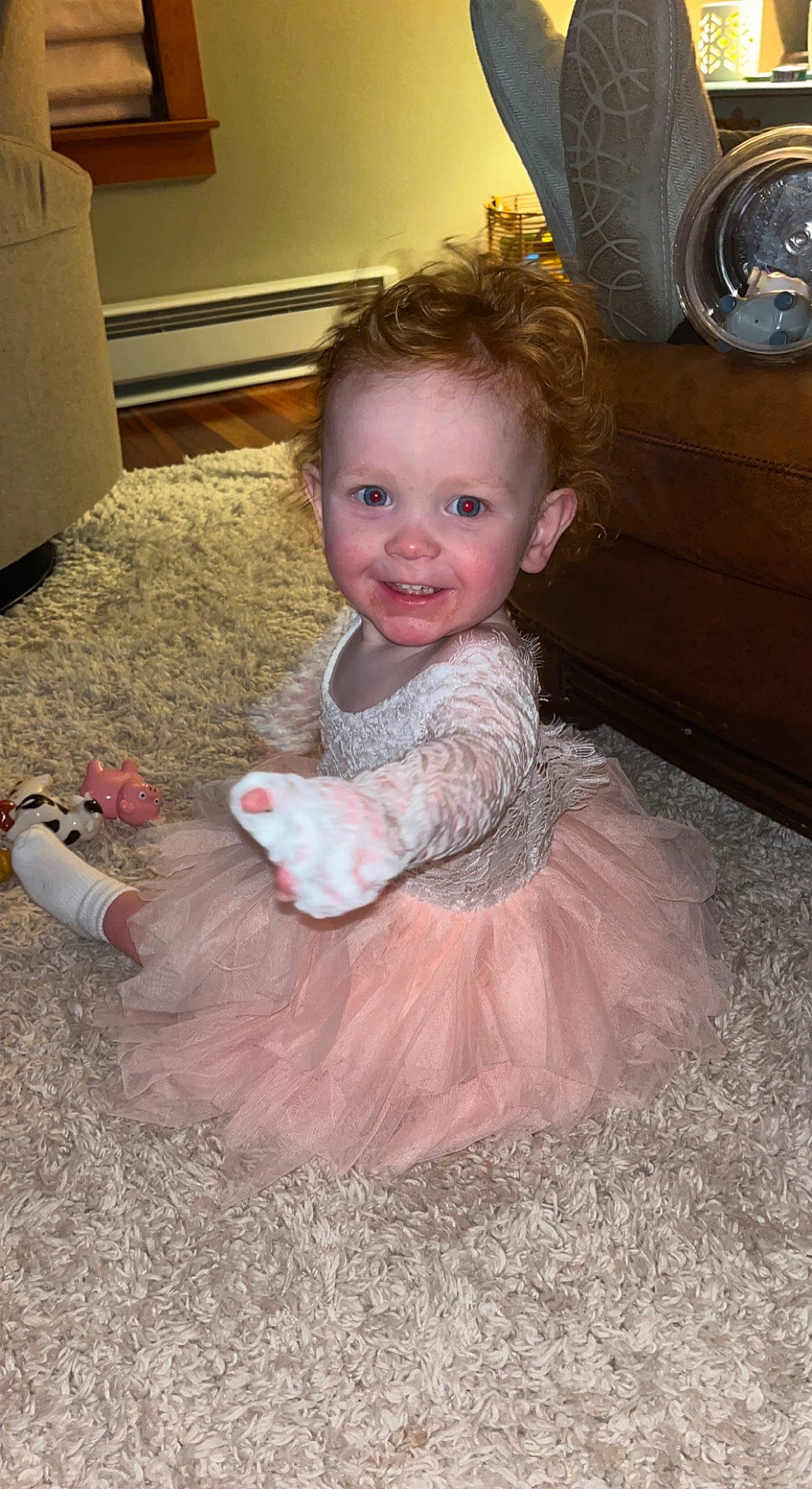 Letti joined the competition — help win amazing prizes! baby, baby_toddler_clothing, child, dress, event, floor, flooring, fun, hair, hairstyle, happy, hardwood, head, iris, joy, person, pink, sitting, skin, smile