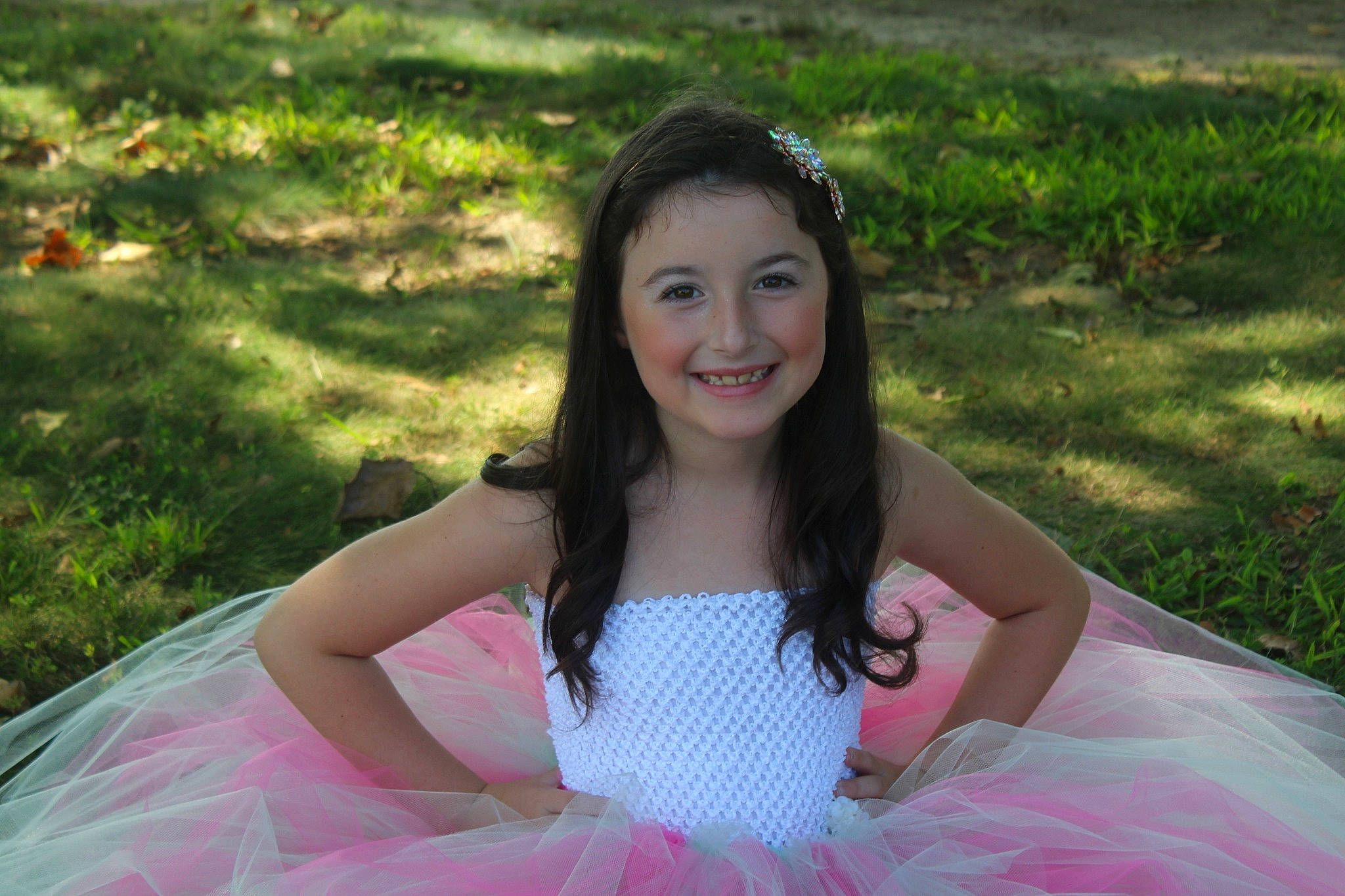 Ana joined the competition — help win amazing prizes! beauty, black_hair, dress, eye, facial_expression, flash_photography, formal_wear, fun, gown, grass, hairstyle, happy, joy, leisure, people_in_nature, person, pink, plant, shoulder, smile