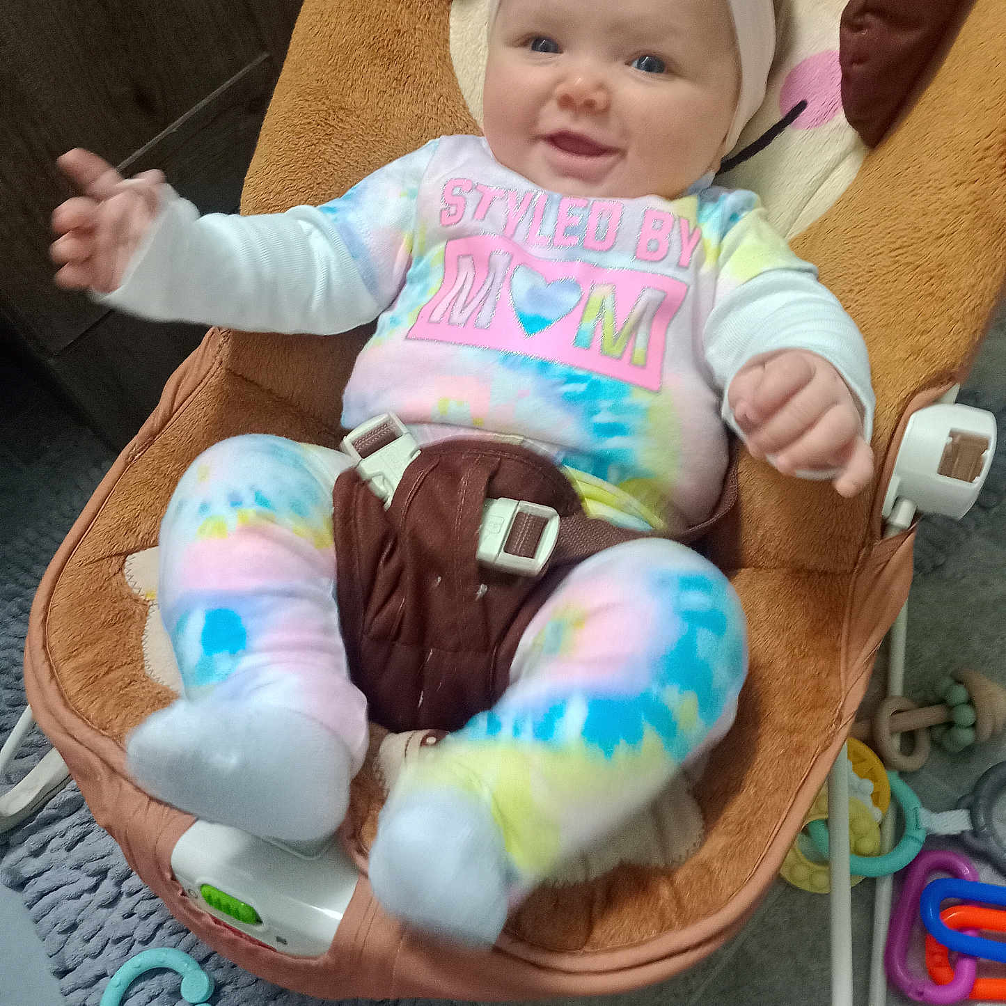 Brooklynn is registered to the contest to win money with this photo: baby, baseball, baseballglove, bodypart, chair, clothing, diaper, face, finger, furniture, glove, hand, hat, head, hosiery, person, photography, portrait, sock, sport