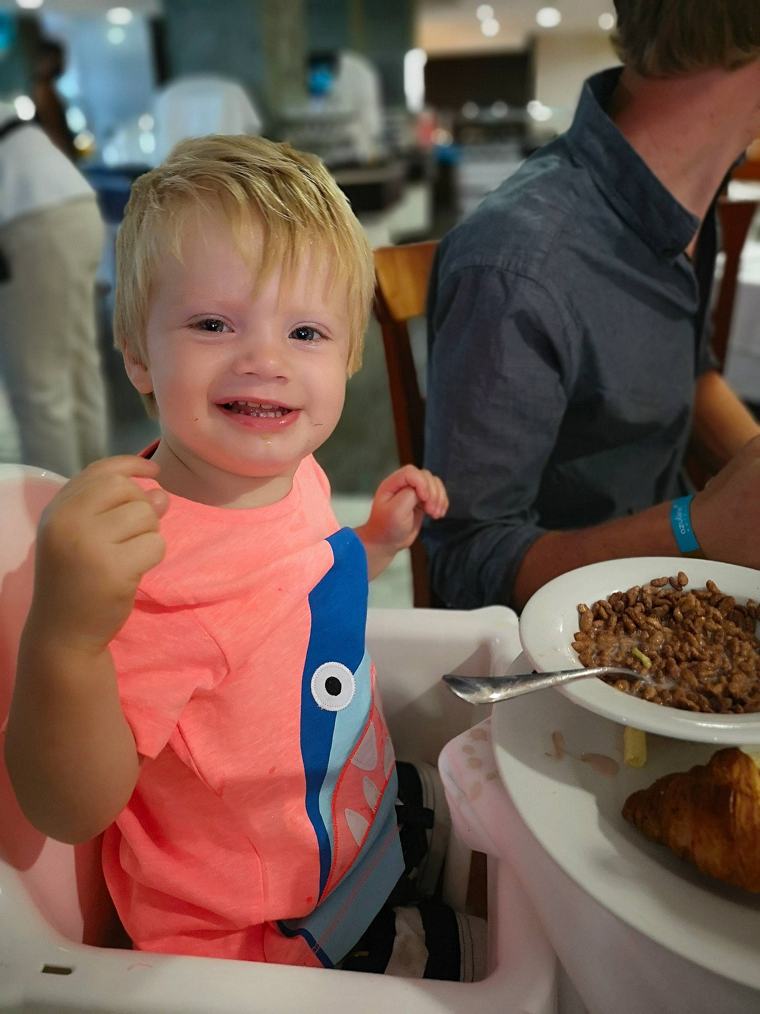 Logan is registered to the contest to win money with this photo: breakfast, brunch, child, comfort_food, cuisine, dish, eating, food, joy, lunch, meal, person, toddler, vacation, vegetarian_food