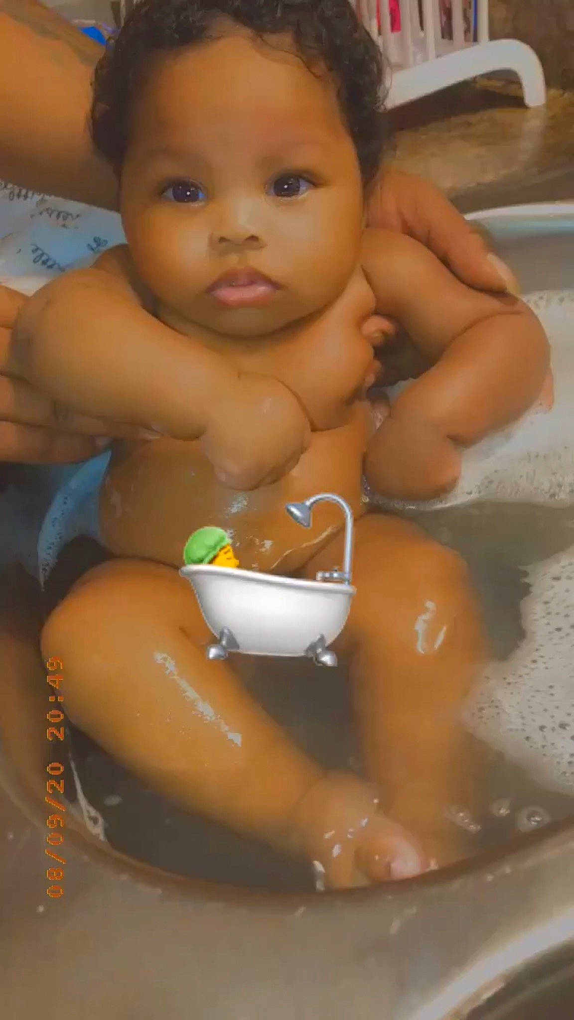 Saniyah joined the competition — help win amazing prizes! abdomen, baby, baby_bathing, barechested, bathing, cheek, chest, child, fluid, foot, liquid, muscle, nail, navel, person, plumbing, skin, stomach, toddler, toe