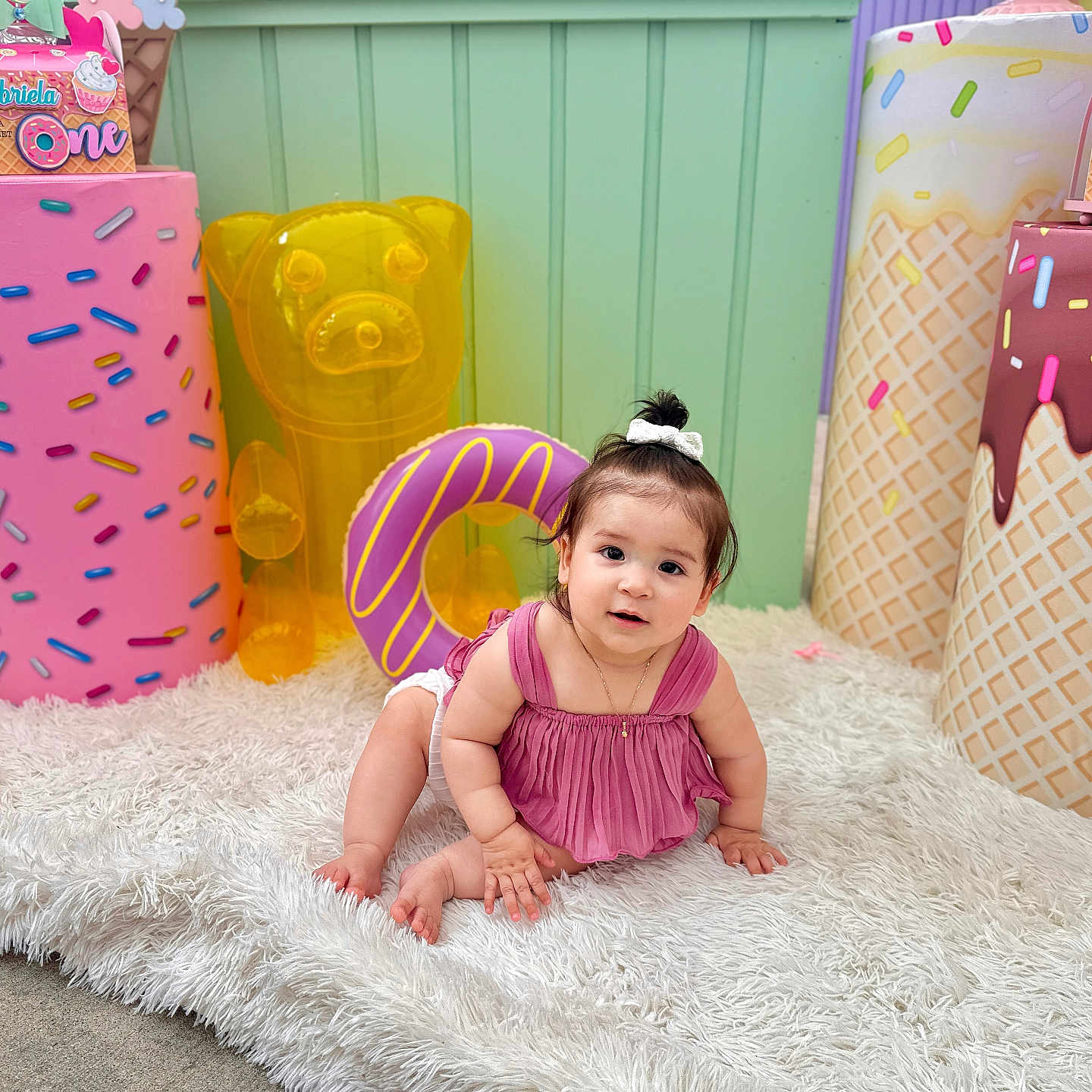 Emma is registered to the contest to win money with this photo: accessories, architecture, baby, building, clothing, crawling, cushion, dress, face, furniture, hat, head, homedecor, indoors, jewelry, necklace, people, person, photography, portrait