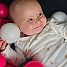 Maesyn joined the competition — help win amazing prizes! baby, infant, smile, face, ball_pit, pink_balls, white_ball, onesie, cute, child, playful, happy, indoor, portrait, skin, head, hand, eyes, baby_clothes, toy