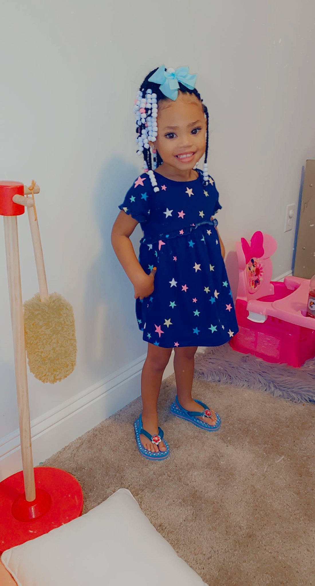 Cherish joined the competition — help win amazing prizes! baby, baby_toddler_clothing, child, day_dress, dress, electric_blue, flooring, happy, household_cleaning_supply, household_supply, human_leg, joy, magenta, one_piece_garment, pattern, person, pink, red, sleeve, smile