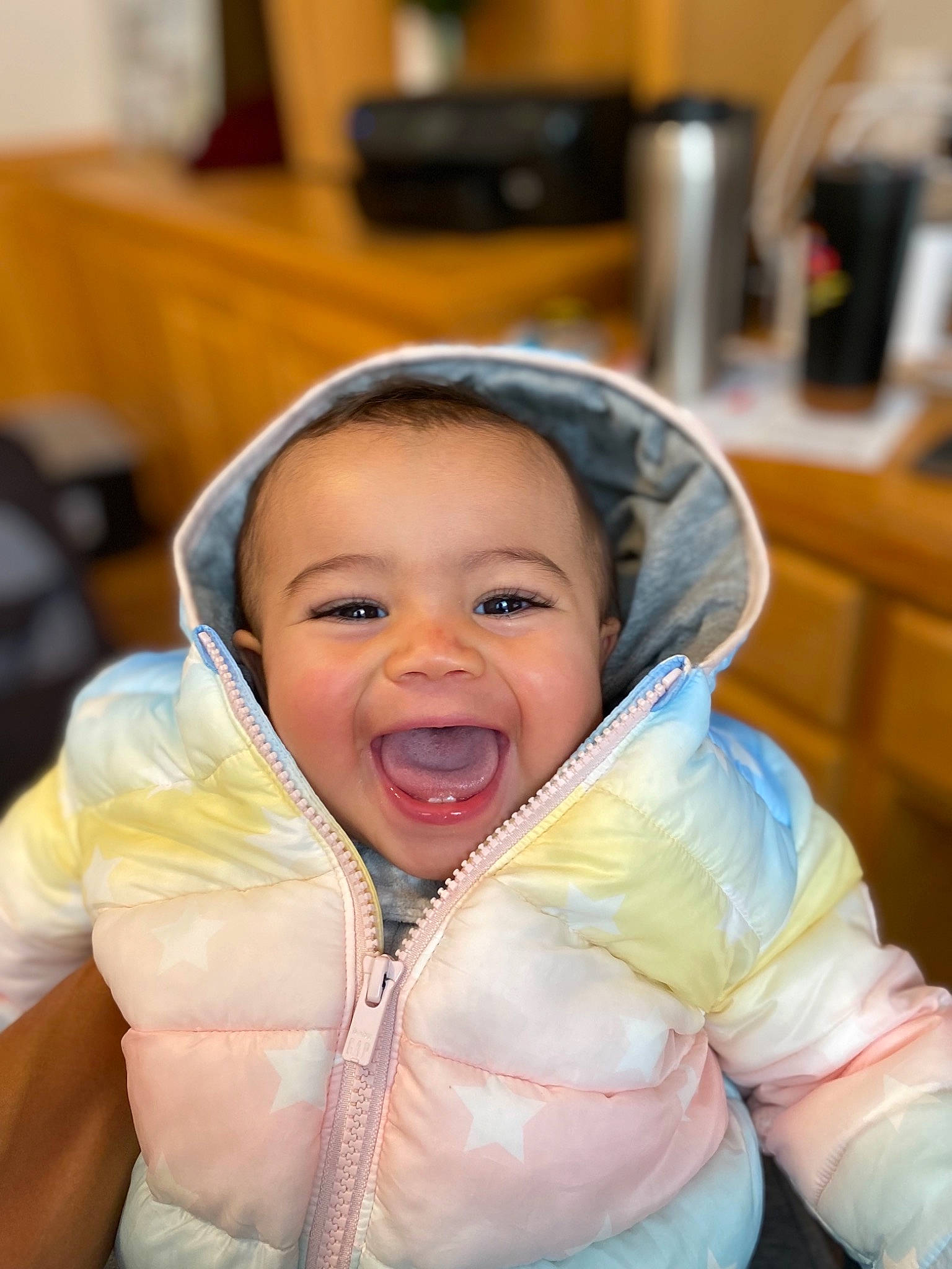 Gianna joined the competition — help win amazing prizes! baby, baby_products, car_seat, child, comfort, eye, fashion_accessory, flash_photography, fun, fur, happy, jacket, laugh, leisure, person, recreation, room, sitting, sleeve, smile