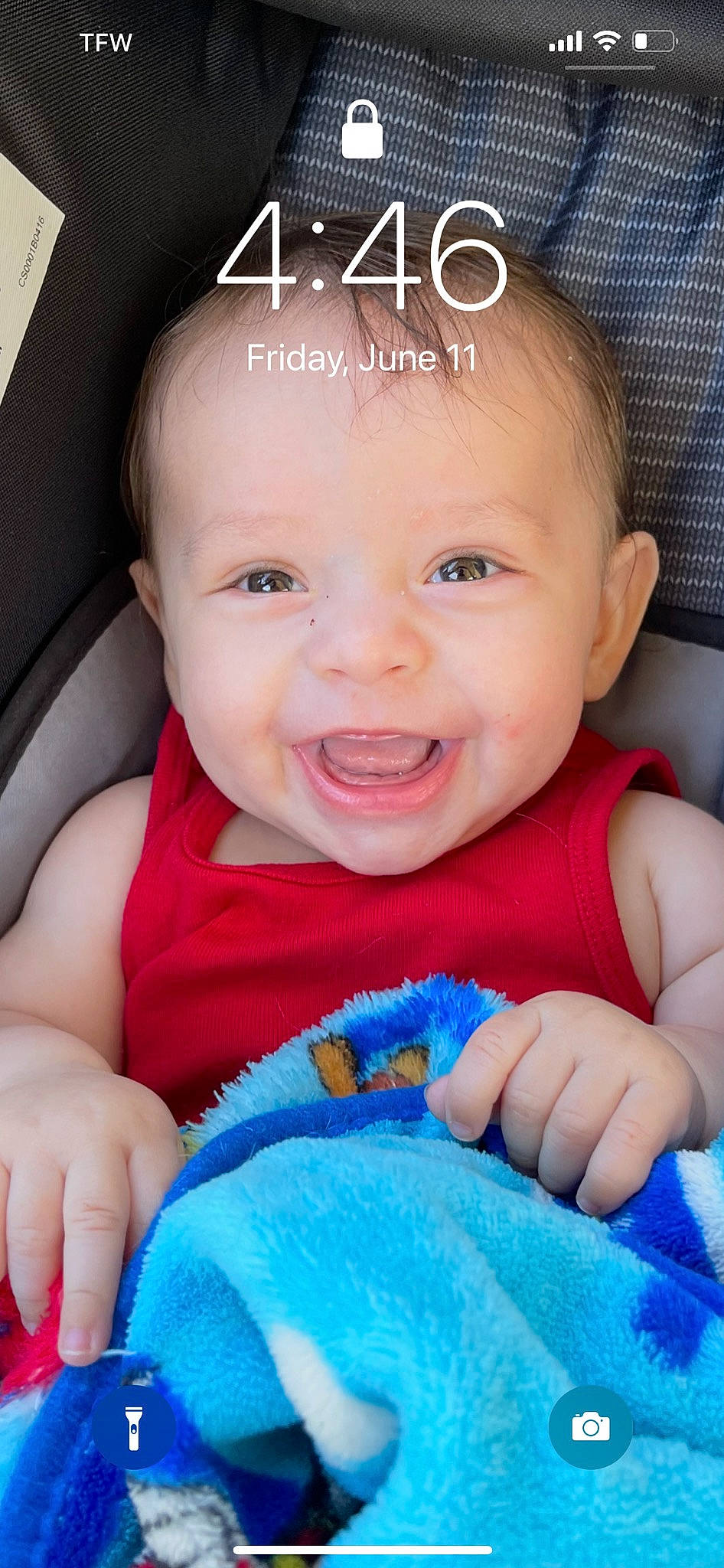 Lucca is registered to the contest to win money with this photo: azure, baby, baby_toddler_clothing, blue, cheek, chin, eye, face, facial_expression, happy, iris, lip, mouth, nose, person, product, skin, smile, standing, textile