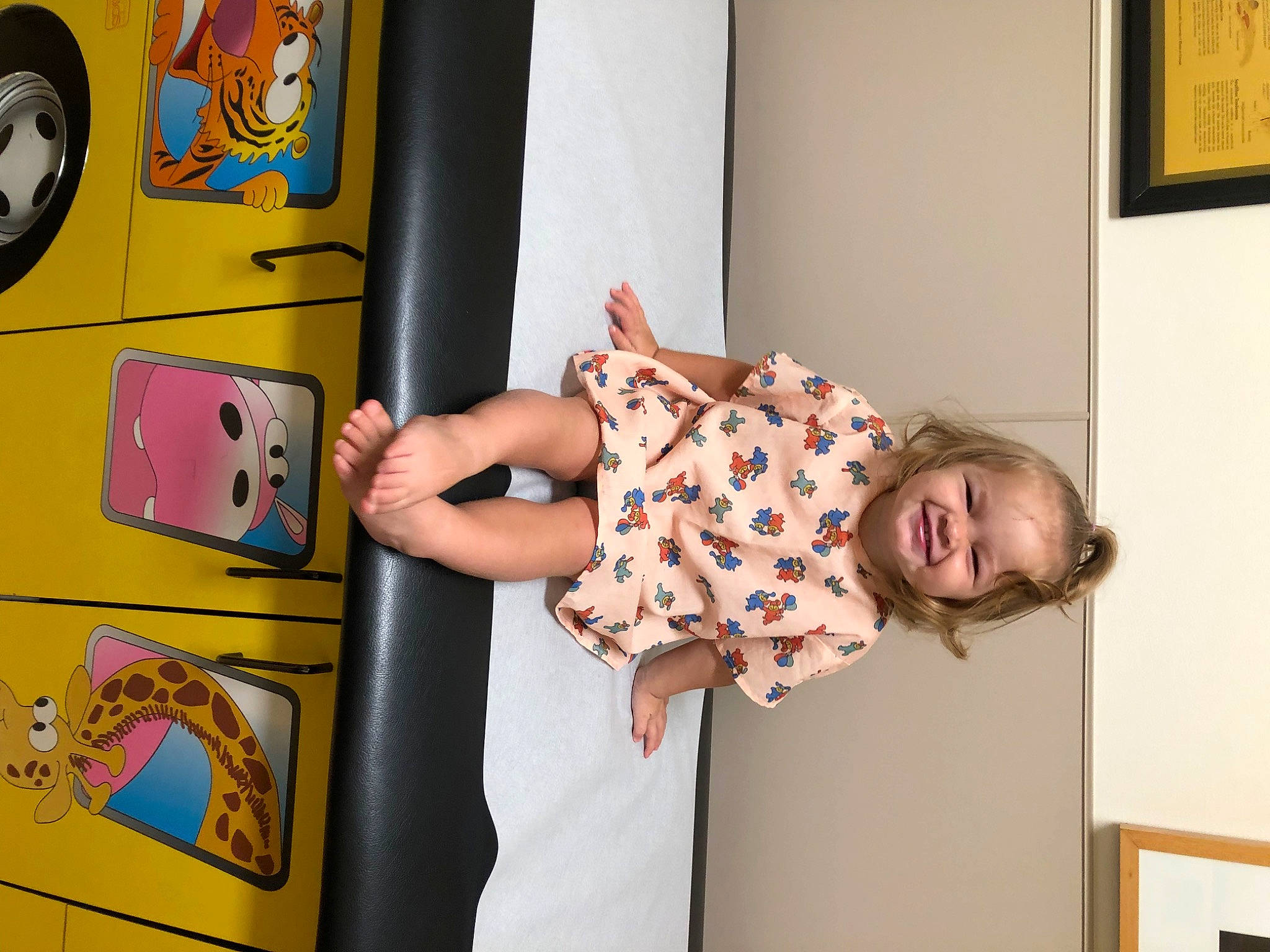 Saige joined the competition — help win amazing prizes! art, audio_equipment, baby_toddler_clothing, child, door, dress, fun, happy, joy, machine, paint, person, picture_frame, room, smile, t_shirt, tire, toddler, vehicle_door, visual_arts