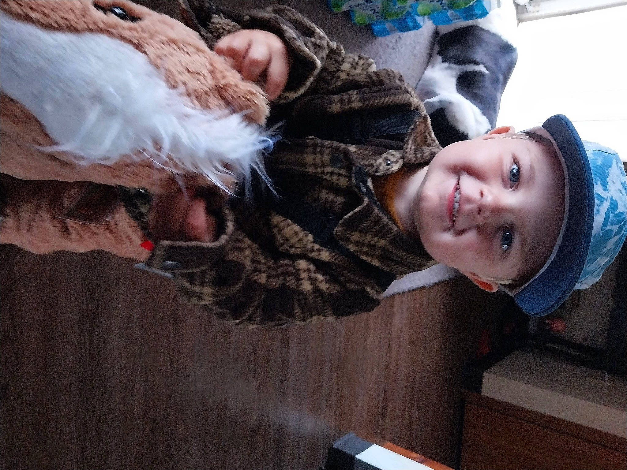 Lorenzo joined the competition — help win amazing prizes! child, eyewear, fun, fur, gesture, happy, headwear, joy, person, smile, tree, wood