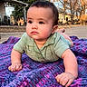 Knox joined the competition — help win amazing prizes! baby, child, infant, blanket, outdoor, grass, tree, house, curious, face, person, crawling, purple, pink, green_shirt, sunlight, nature, yard, photography, portrait