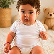 Jonathan is registered to the contest to win money with this photo: baby, child, infant, onesie, carpet, teddy_bear, plant, indoor, portrait, cute, curious, sitting, nursery, decor, wall_art, fluffy, soft, childhood, room, cozy