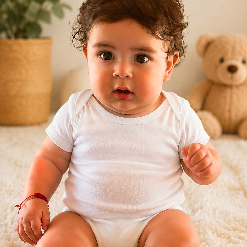Jonathan is registered to the contest to win money with this photo: baby, child, infant, onesie, carpet, teddy_bear, plant, indoor, portrait, cute, curious, sitting, nursery, decor, wall_art, fluffy, soft, childhood, room, cozy