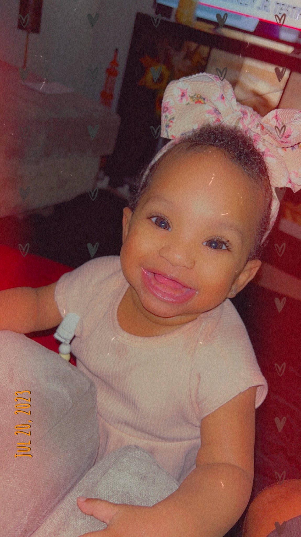 Adalee is registered to the contest to win money with this photo: baby, cheek, child, ear, eye, eyelash, fashion_accessory, forehead, fun, happy, human_body, iris, joy, lip, magenta, mouth, nose, person, pink, skin