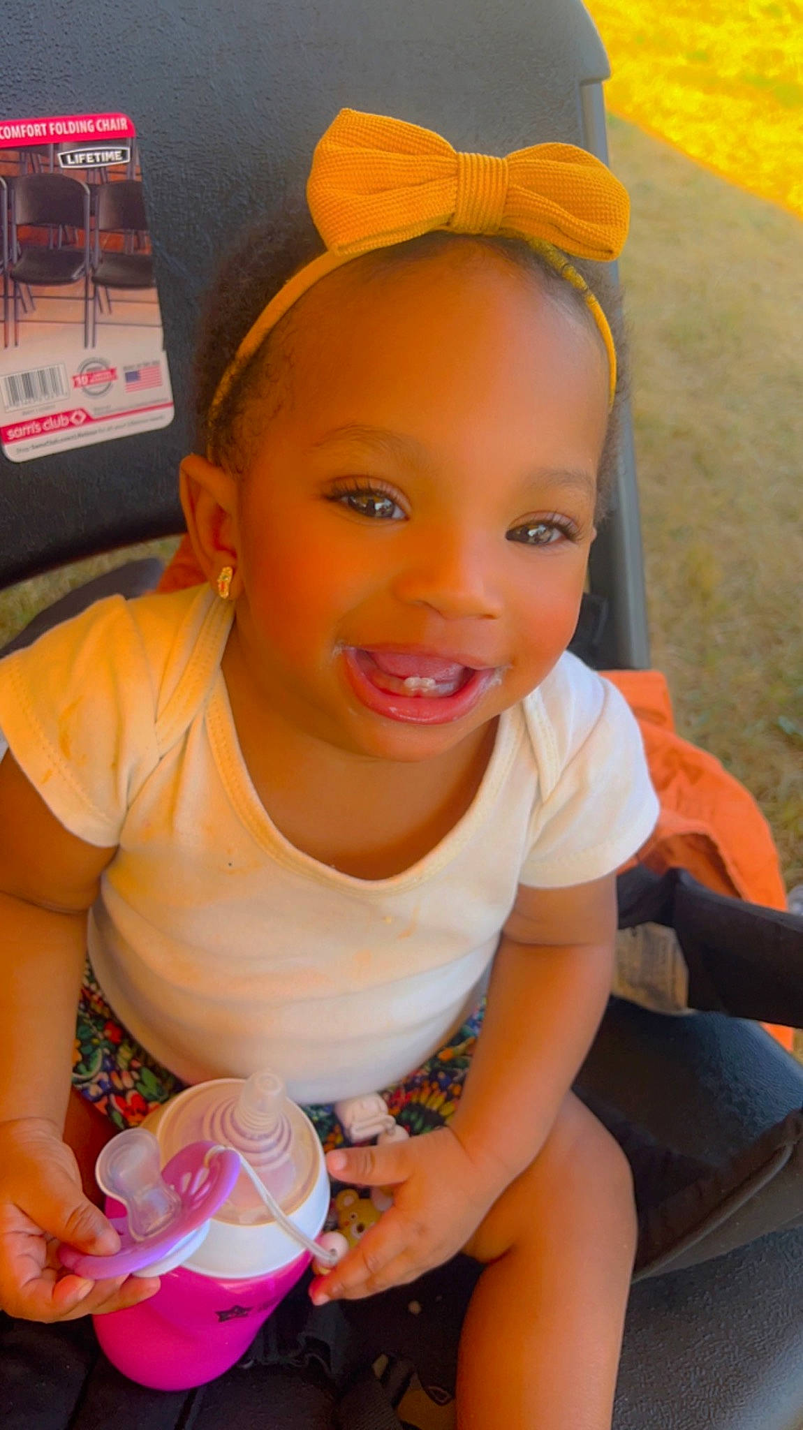 Adalee joined the competition — help win amazing prizes! arm, baby_toddler_clothing, cheek, child, chin, fashion_accessory, finger, fun, hairstyle, happy, headband, jewellery, joy, leisure, lip, orange, people, person, pink, skin